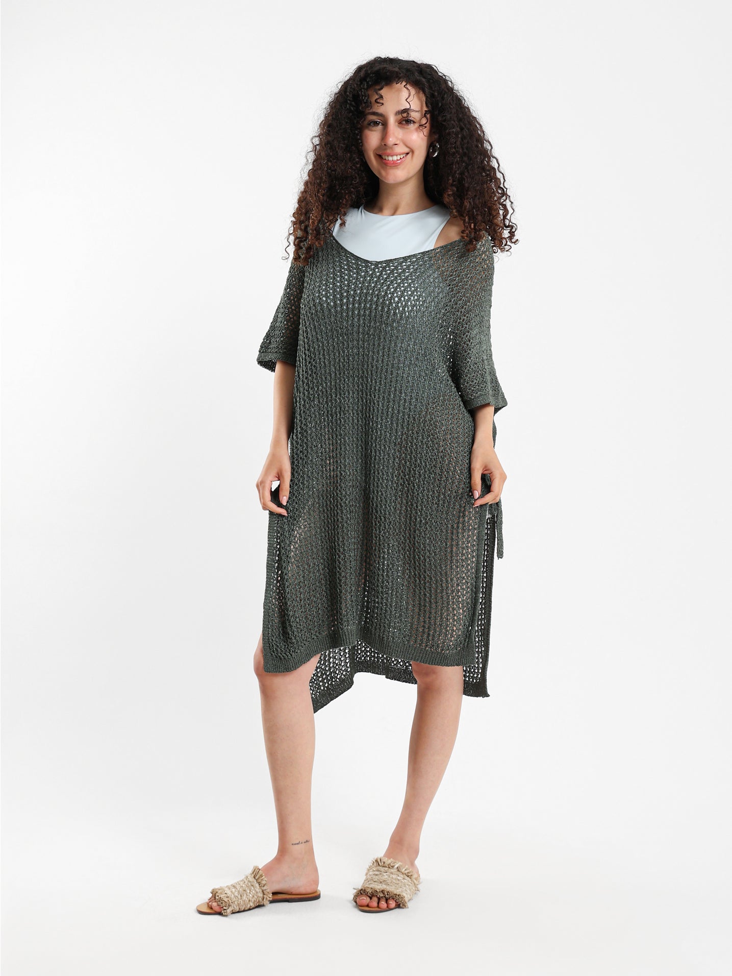 Tassel-Tie Knit Cover-Up with Side Slits - Outlet