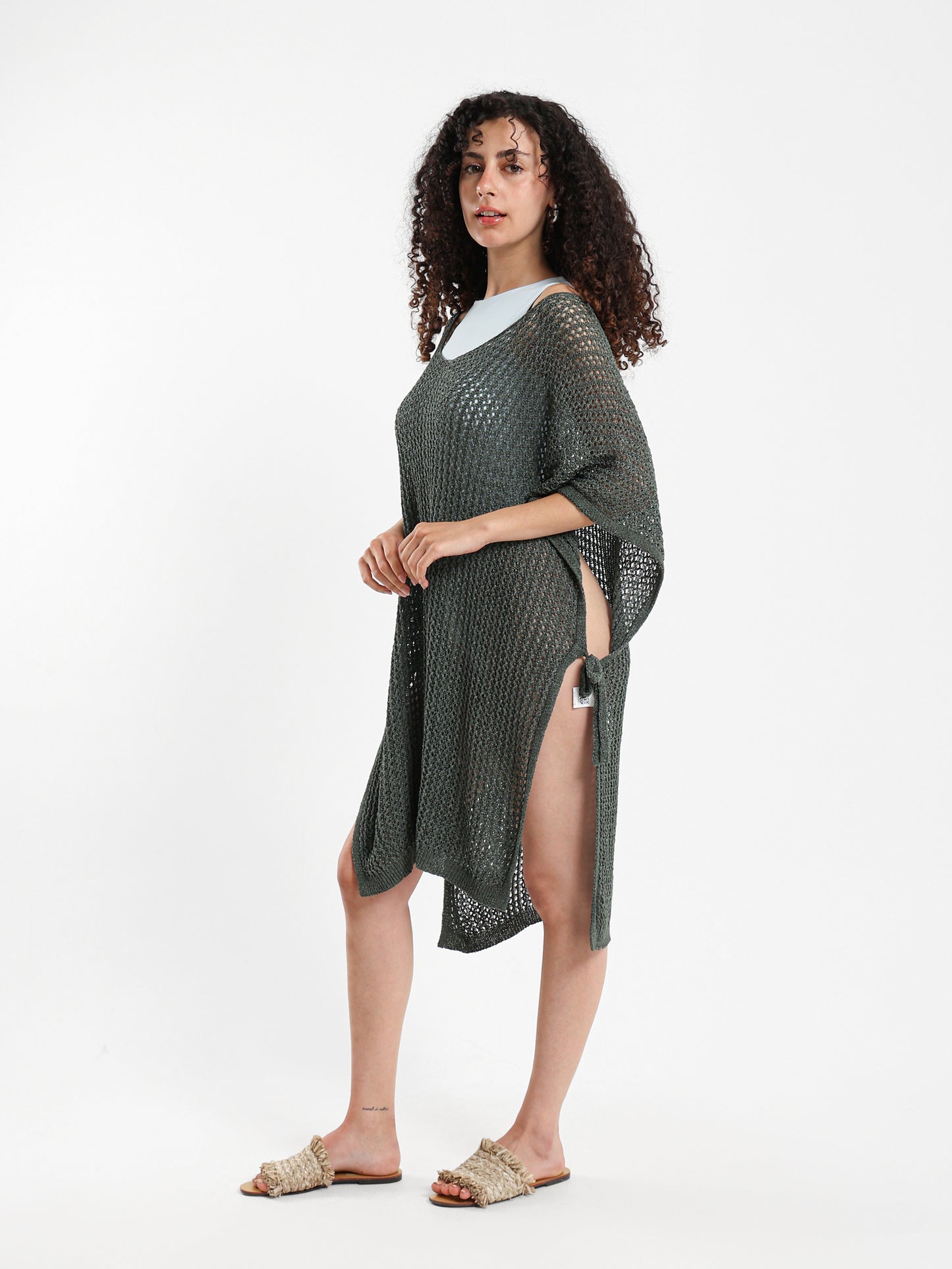 Tassel-Tie Knit Cover-Up with Side Slits - Outlet