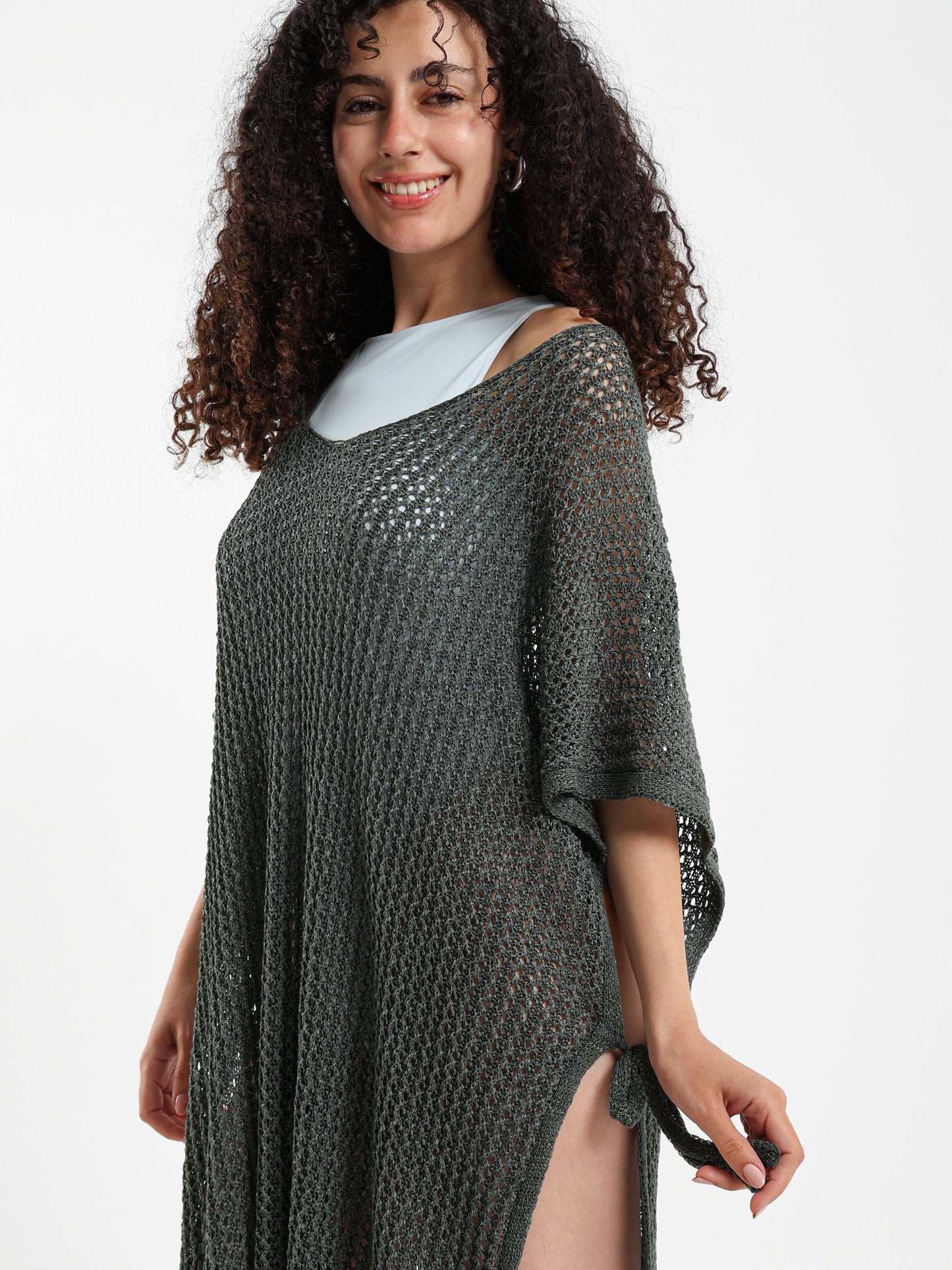Tassel-Tie Knit Cover-Up with Side Slits - Outlet