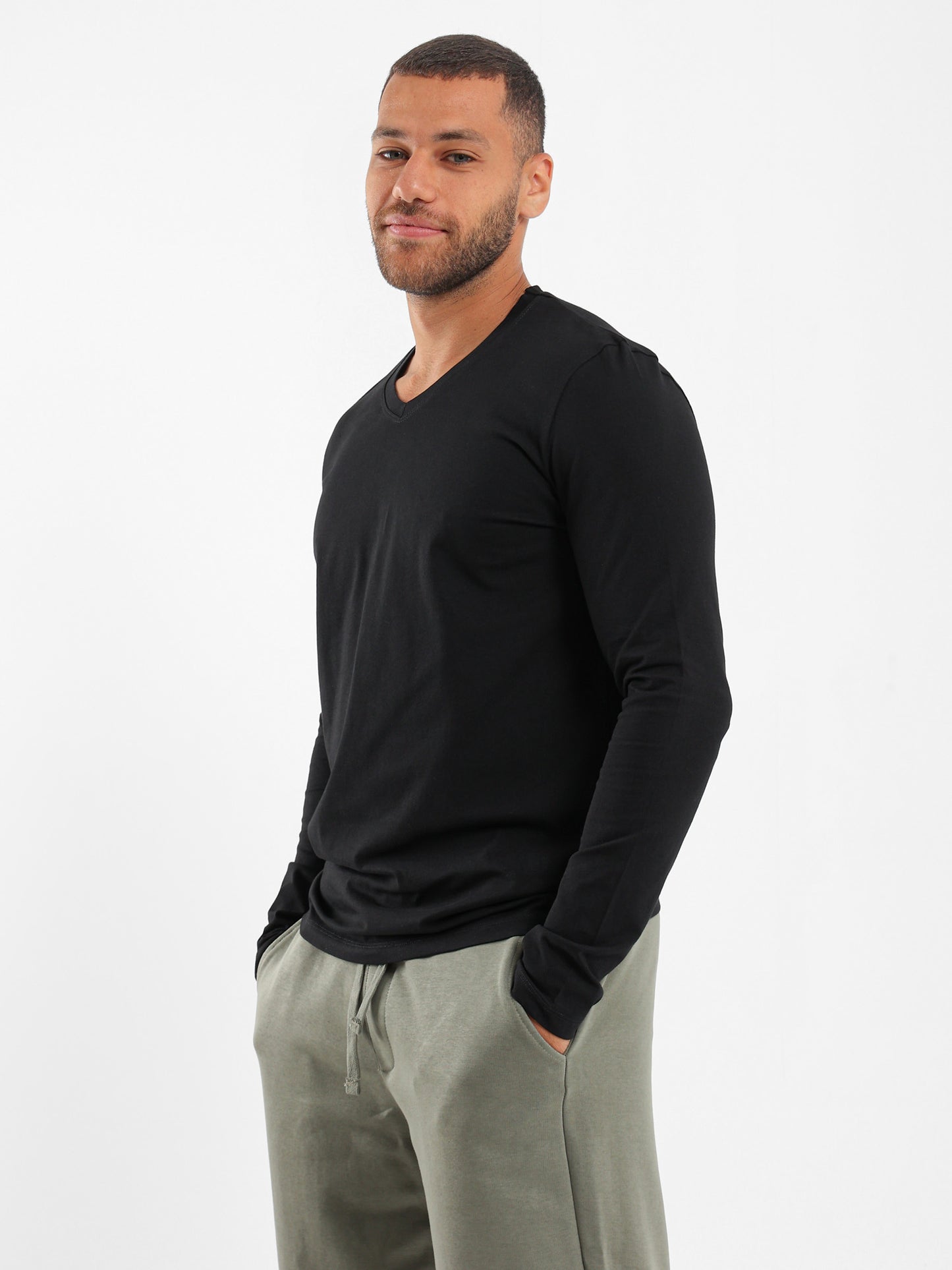 Basic V-Neck Long Sleeve T-Shirt - Outlet