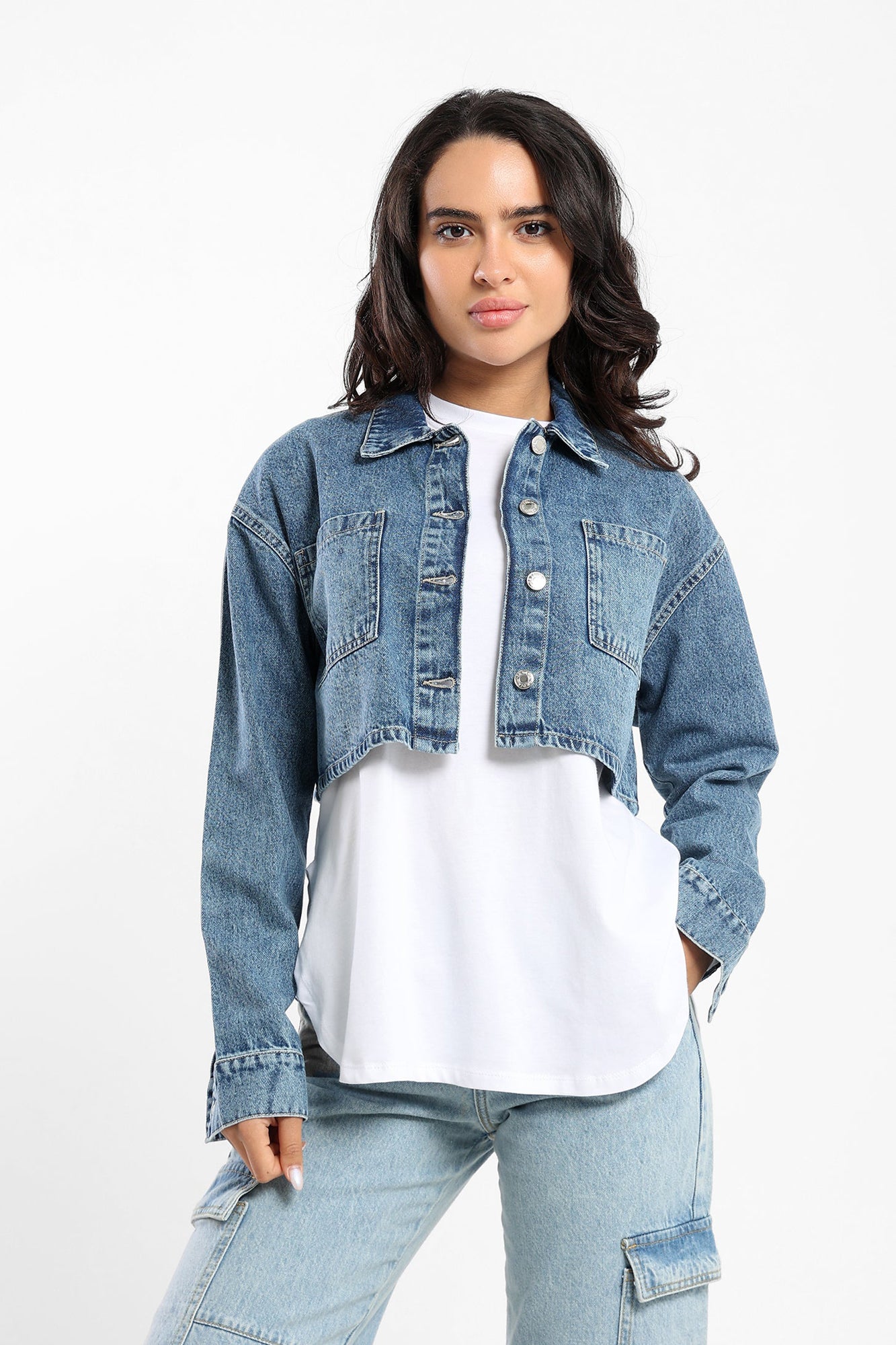 Denim Jacket - Cropped- Denim - Outlet