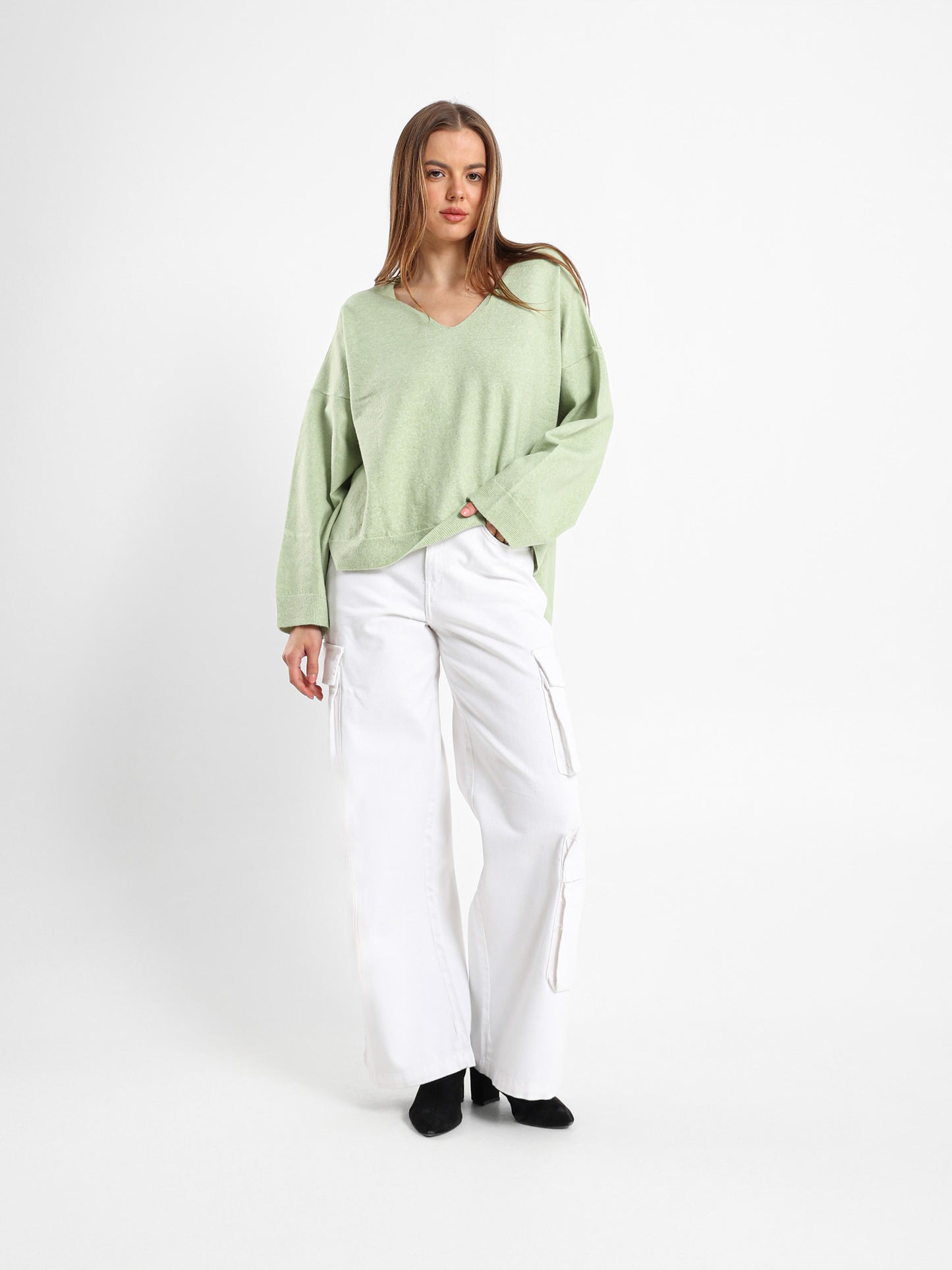 Oversized V Neck Pullover With Slits