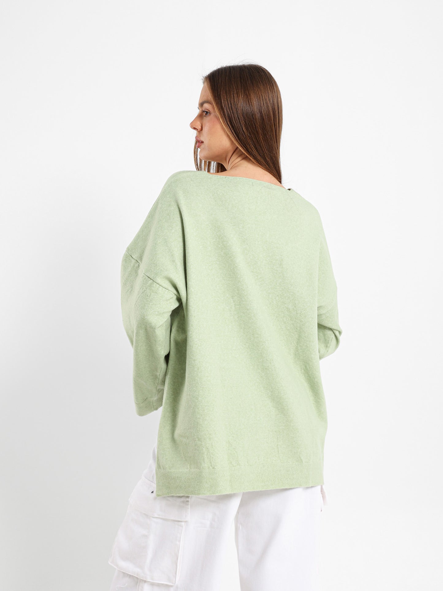 Oversized V Neck Pullover With Slits