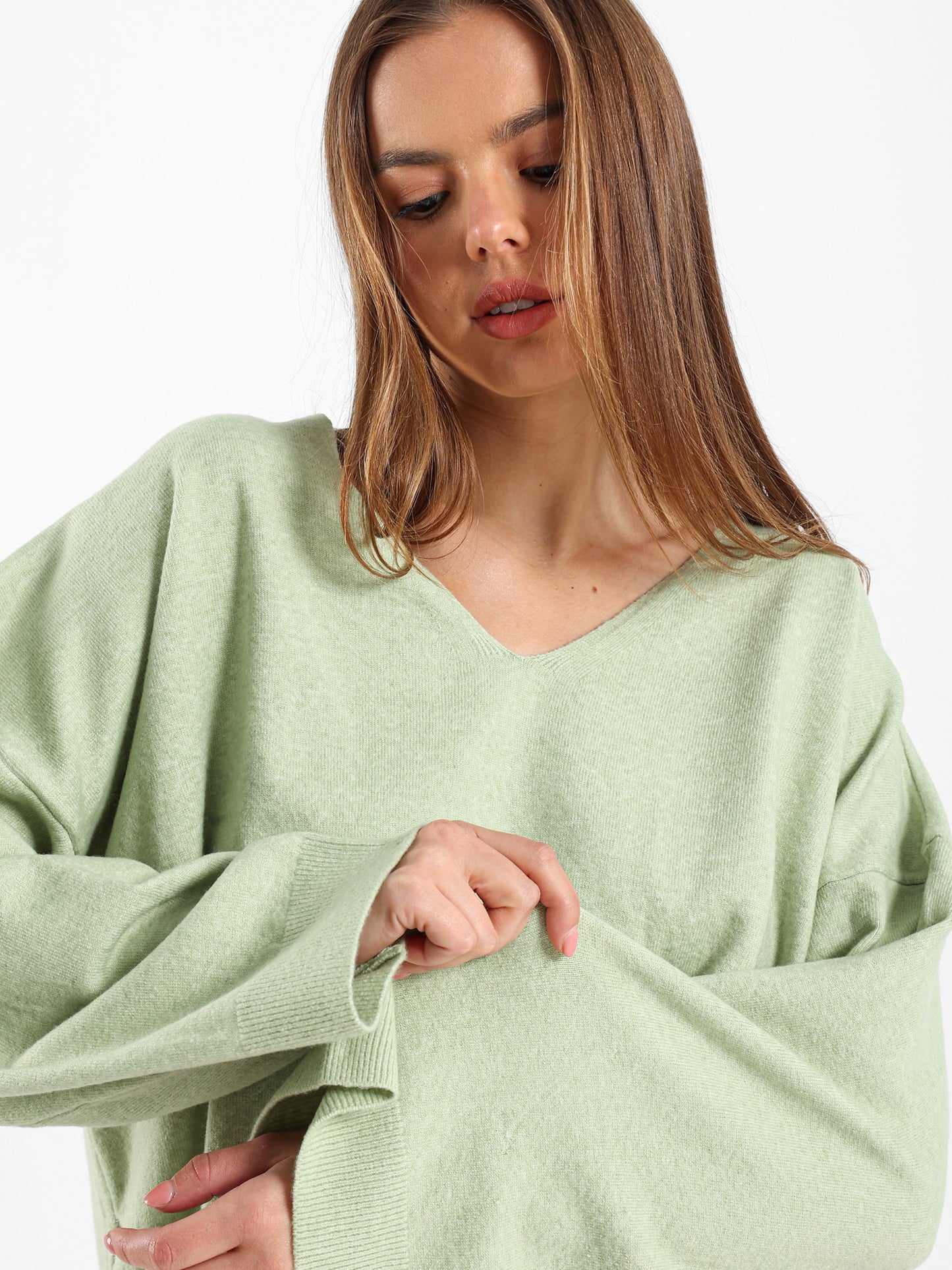 Oversized V Neck Pullover With Slits