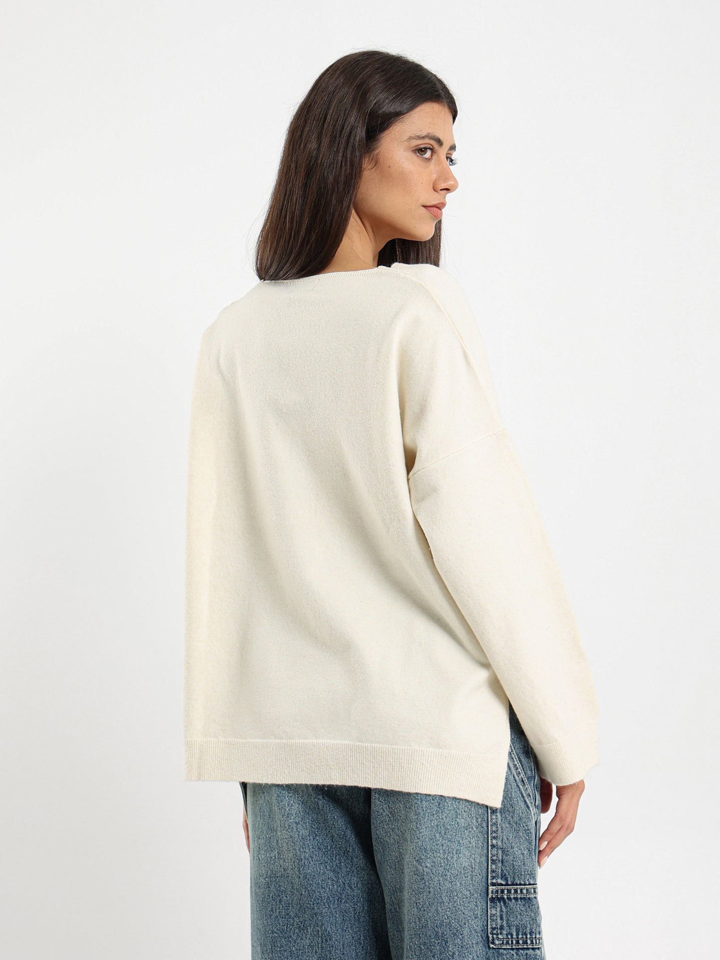 Oversized V Neck Pullover With Slits