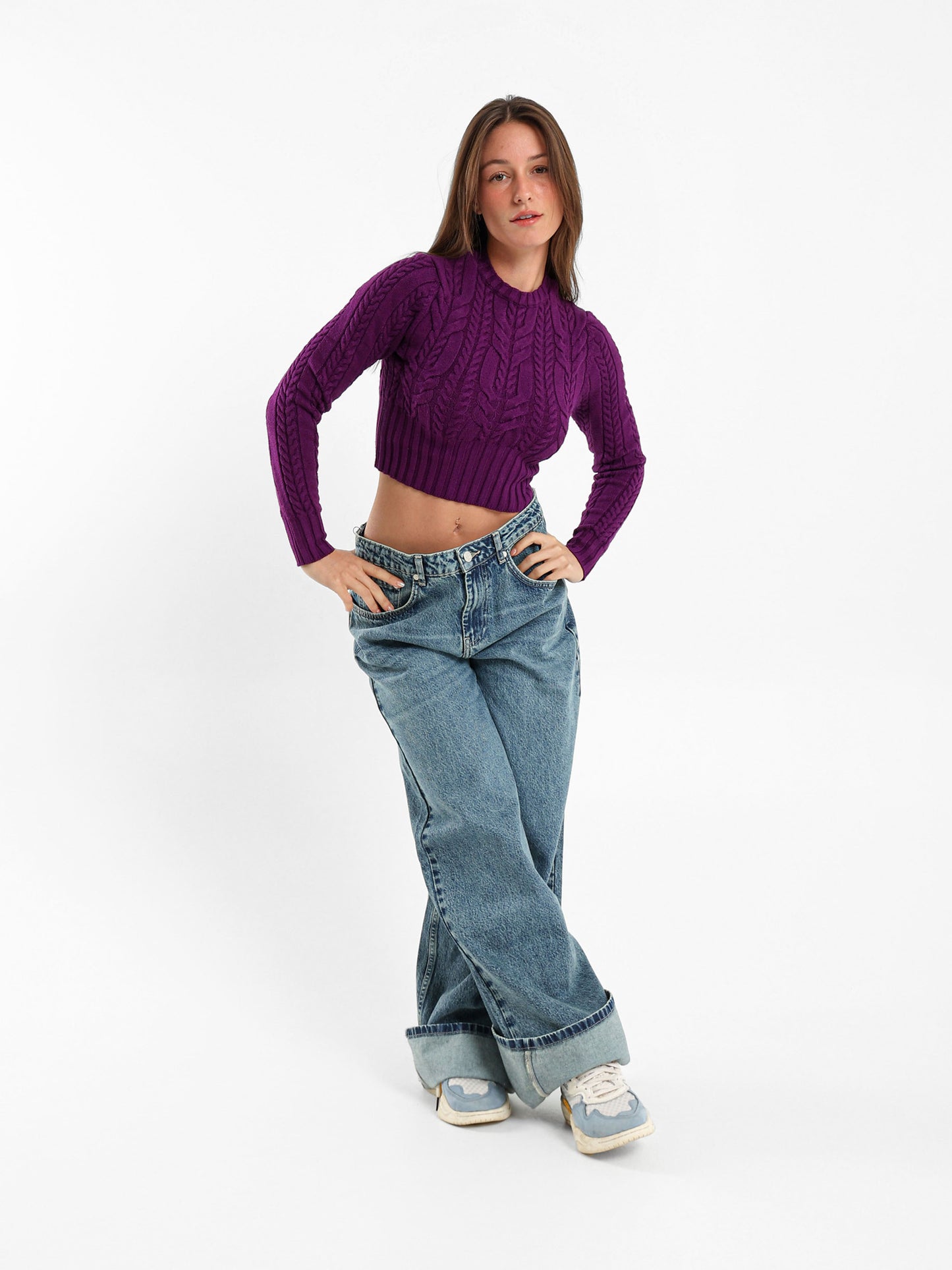 Cropped Fitted Cable Pullover