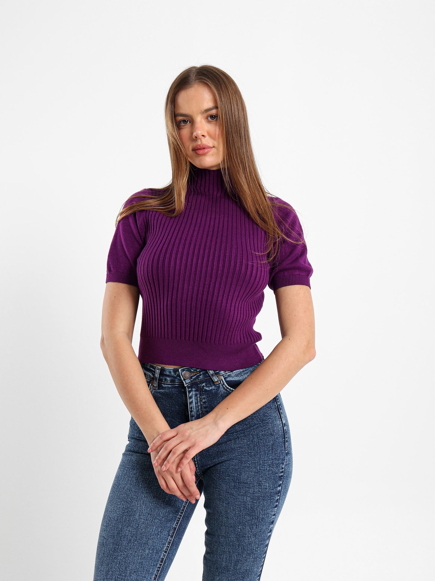 Solid Asymmetrical High Neck Pullover