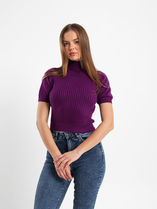 Solid Asymmetrical High Neck Pullover