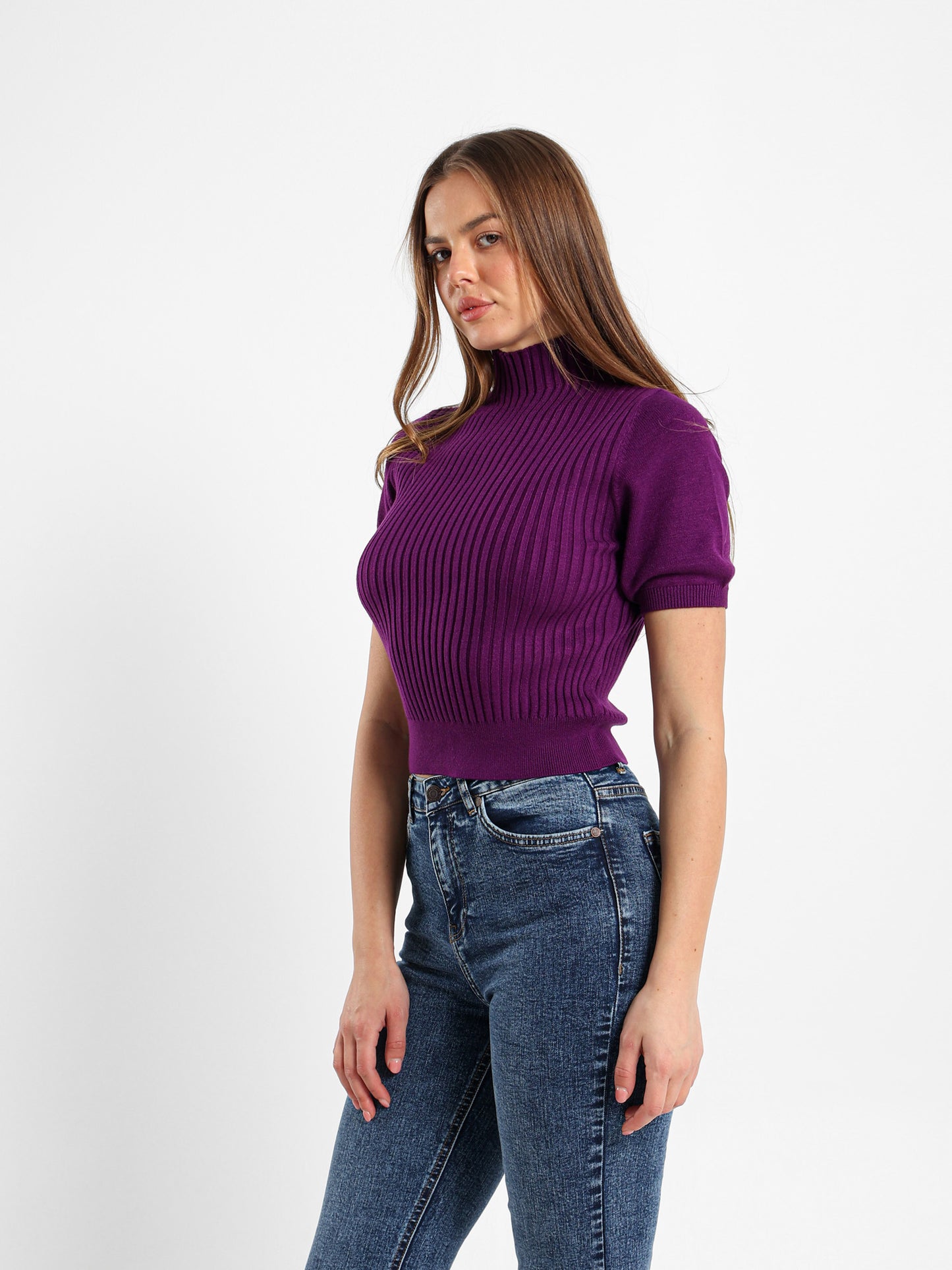 Solid Asymmetrical High Neck Pullover