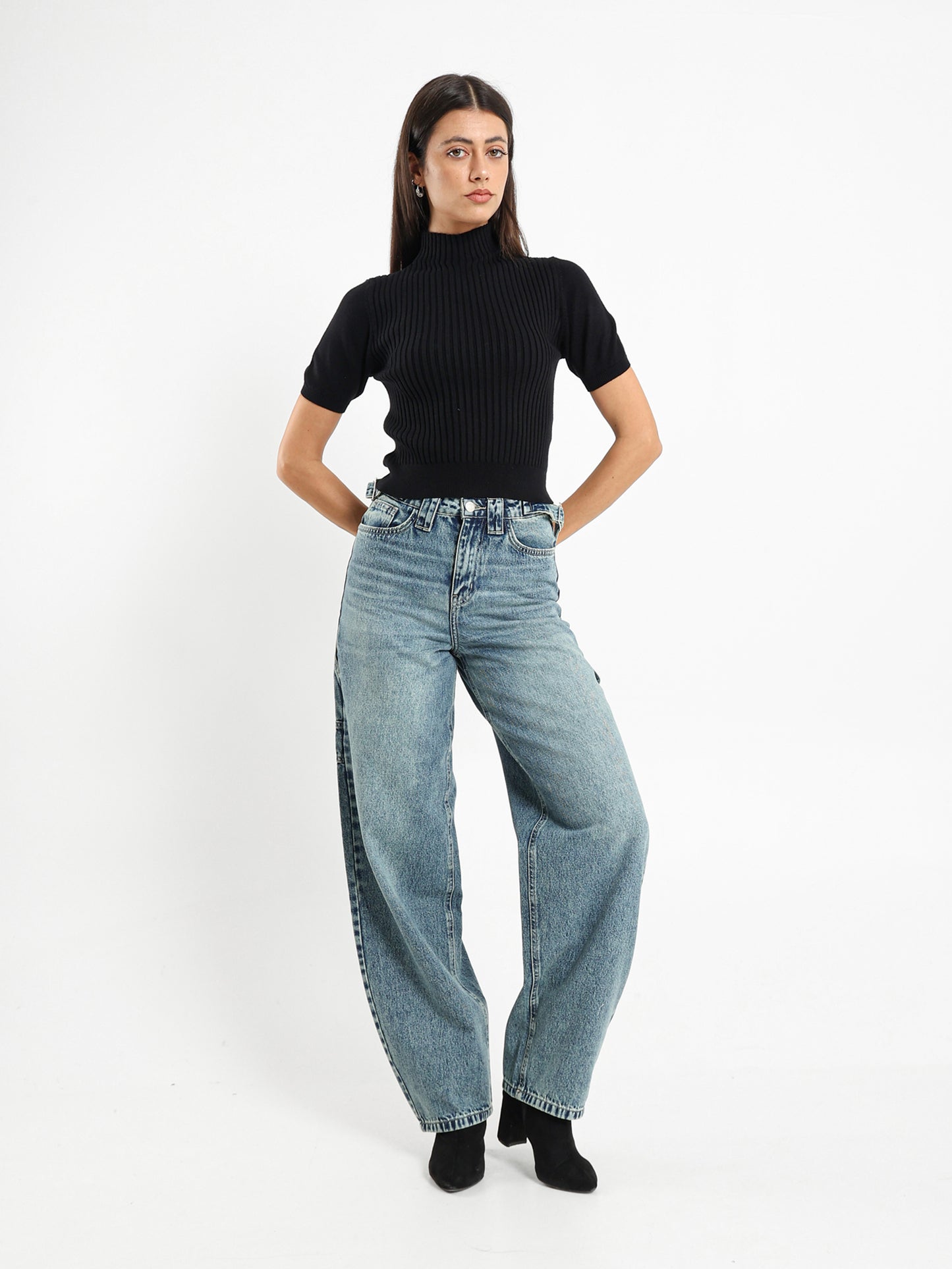 Solid Asymmetrical High Neck Pullover