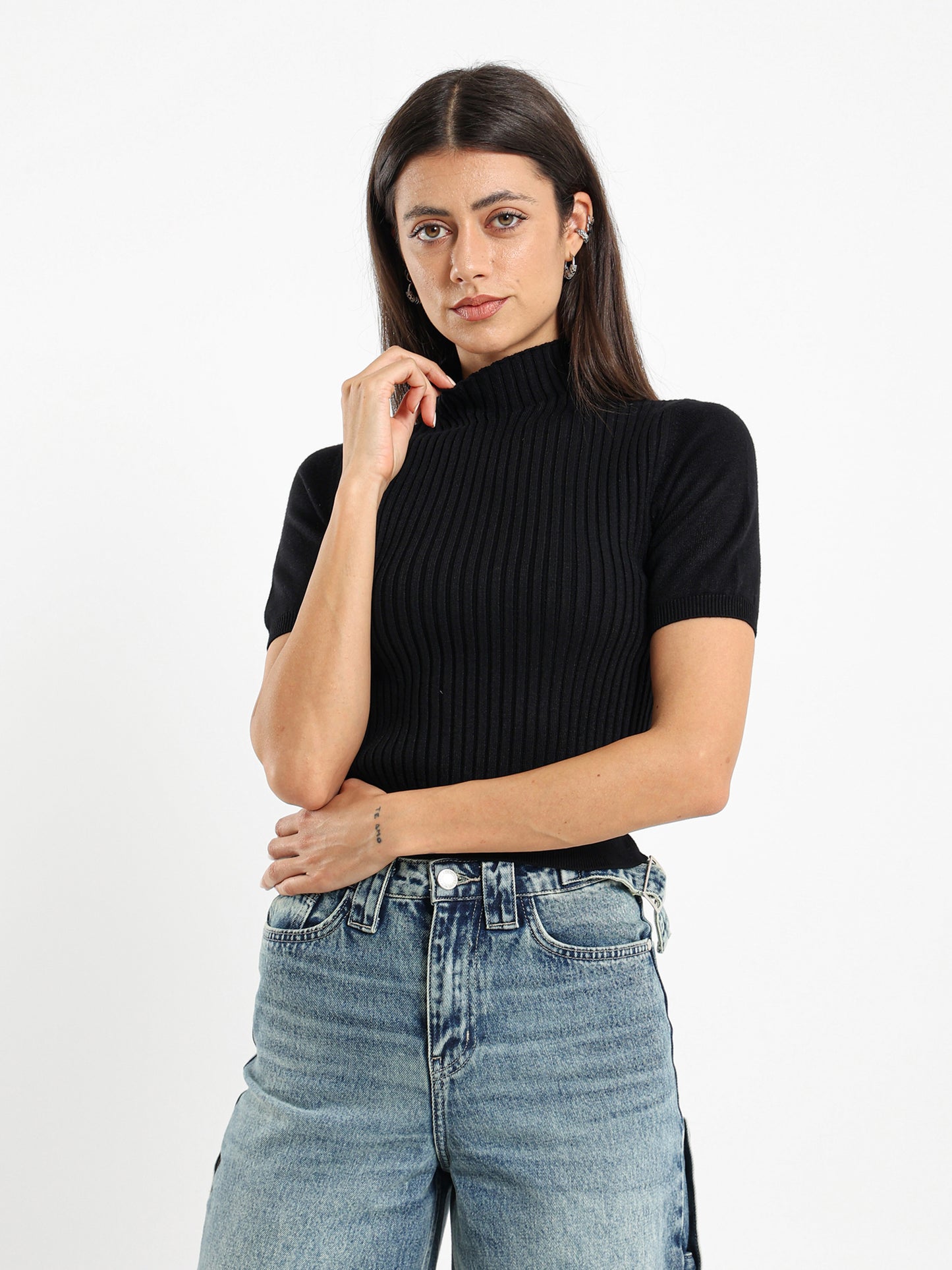 Solid Asymmetrical High Neck Pullover