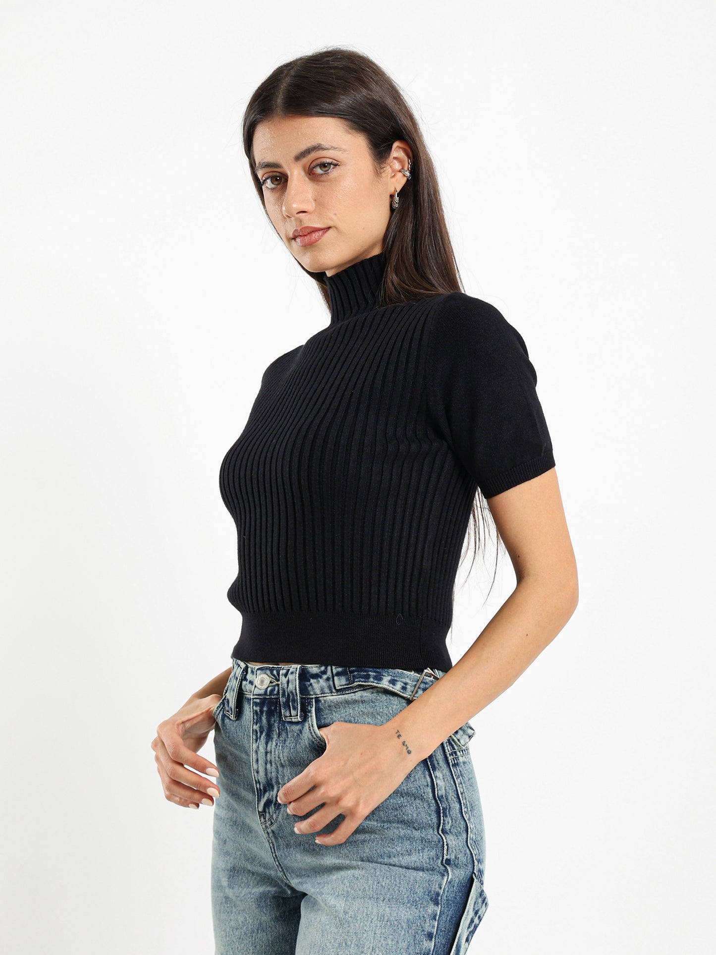 Solid Asymmetrical High Neck Pullover