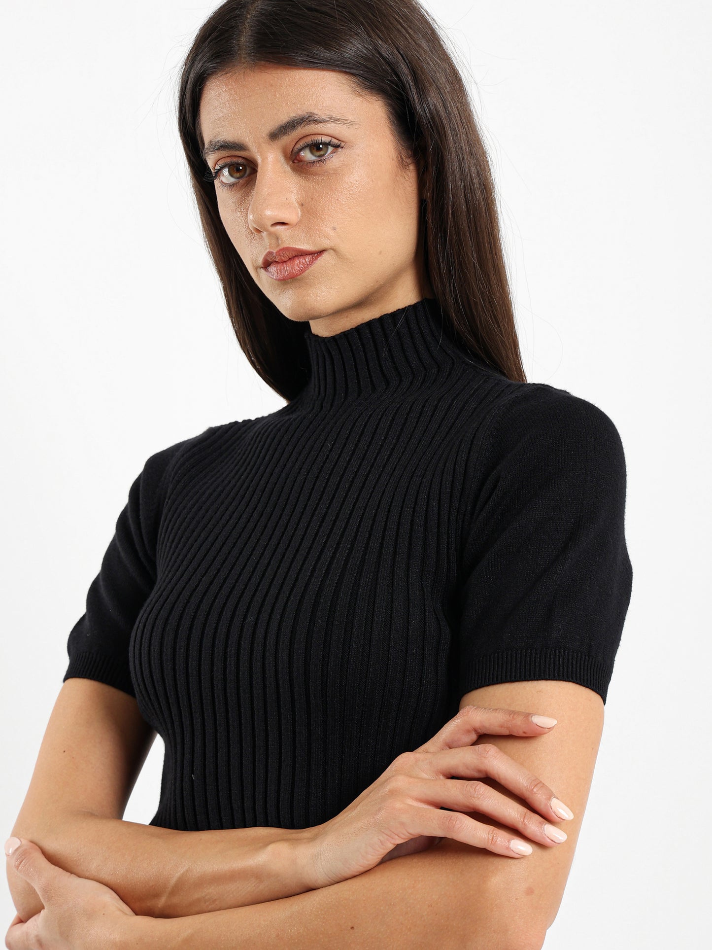 Solid Asymmetrical High Neck Pullover