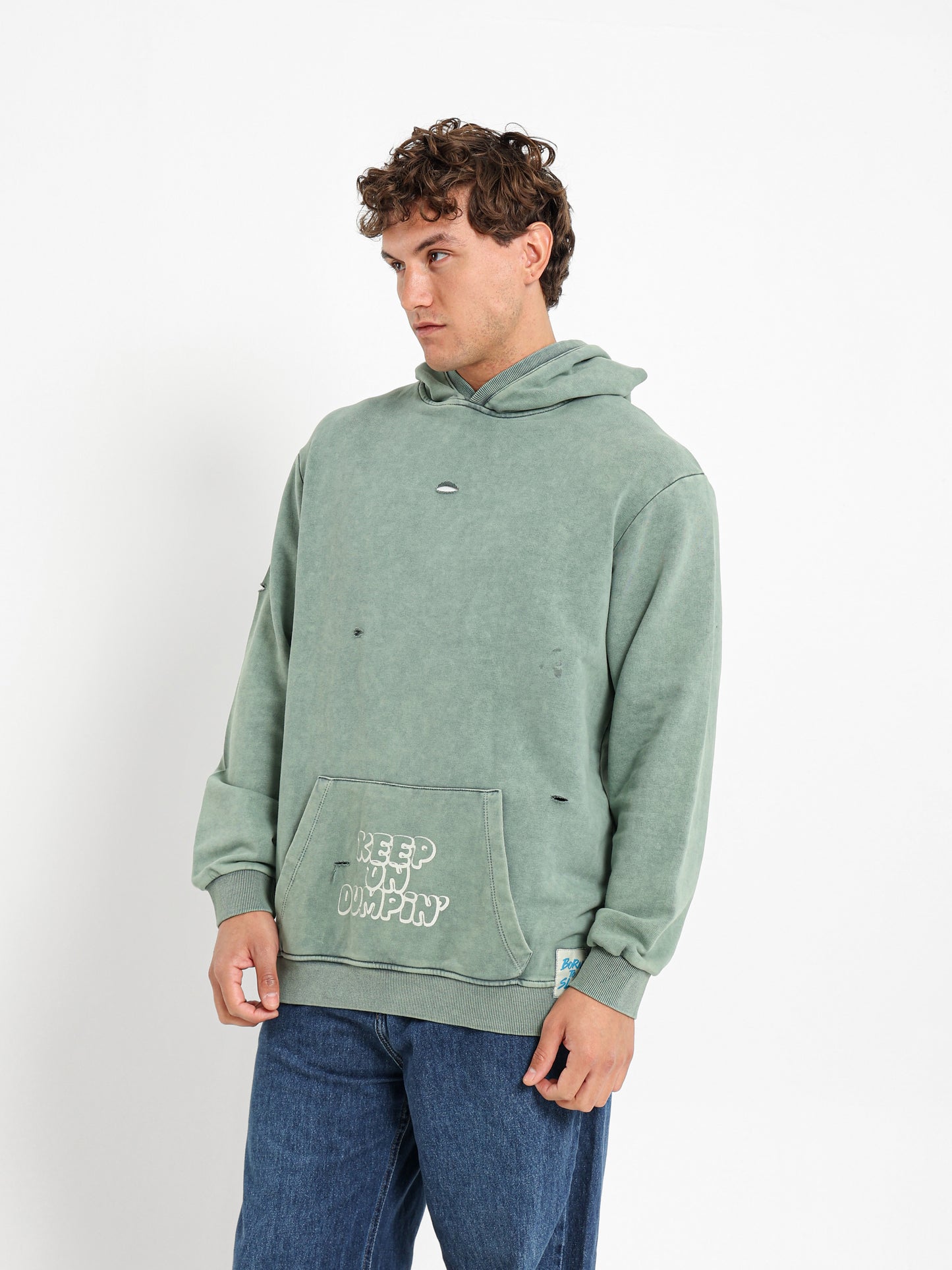 Dumpin Print Distressed Hoodie