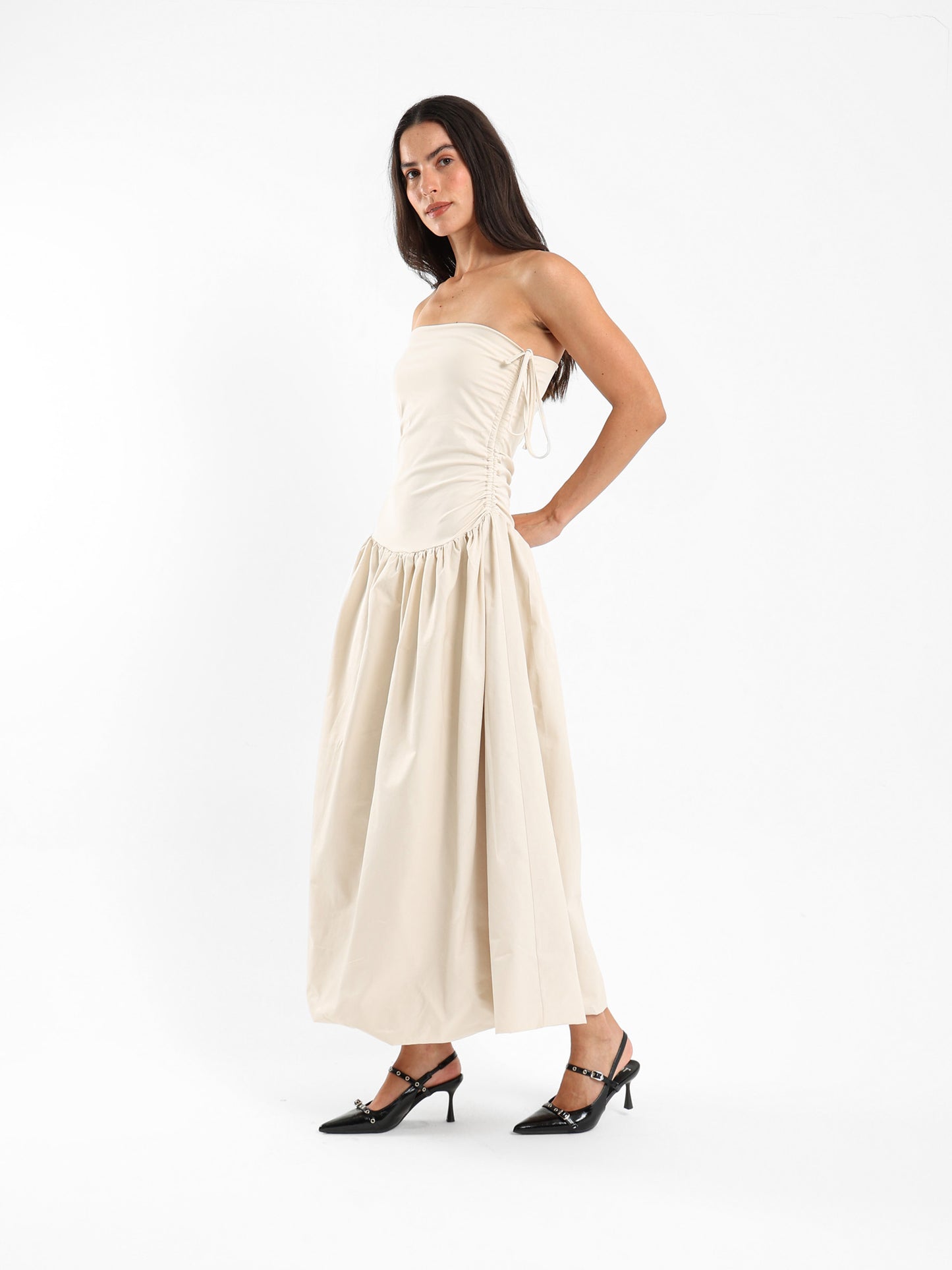 Puffy Midi Dress with Straps