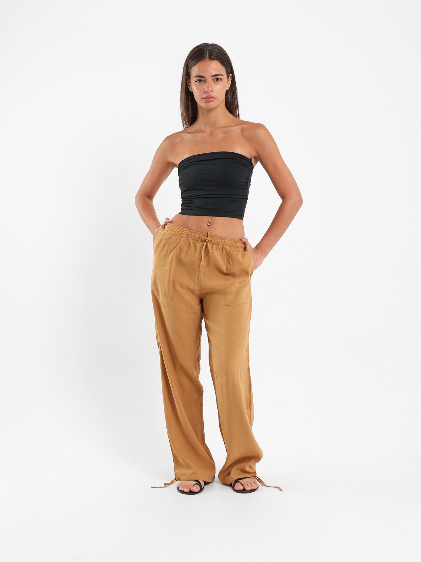 Linen-Blend Pants with Side Pockets