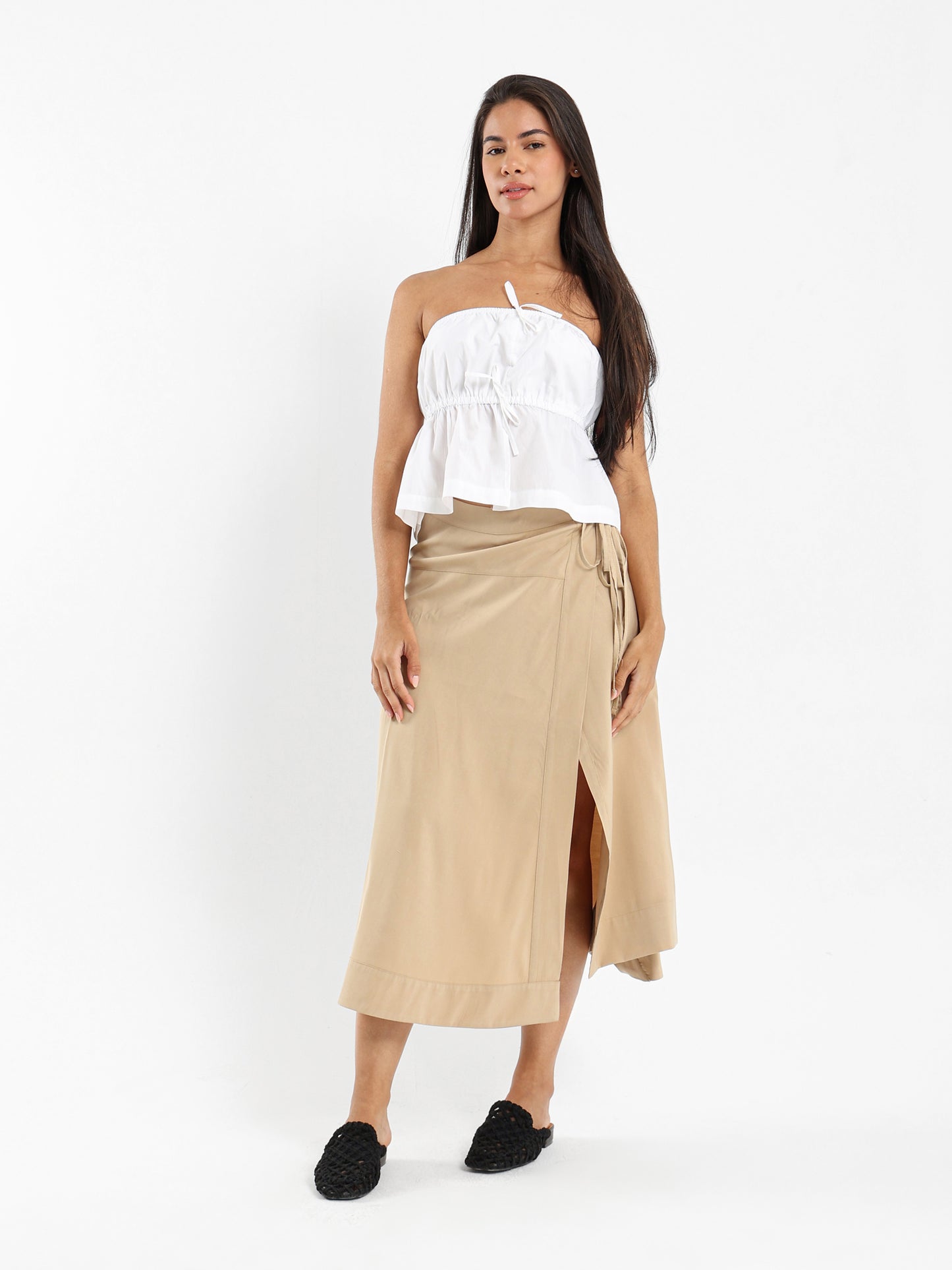 Peplum Strapless Tie-Front Top