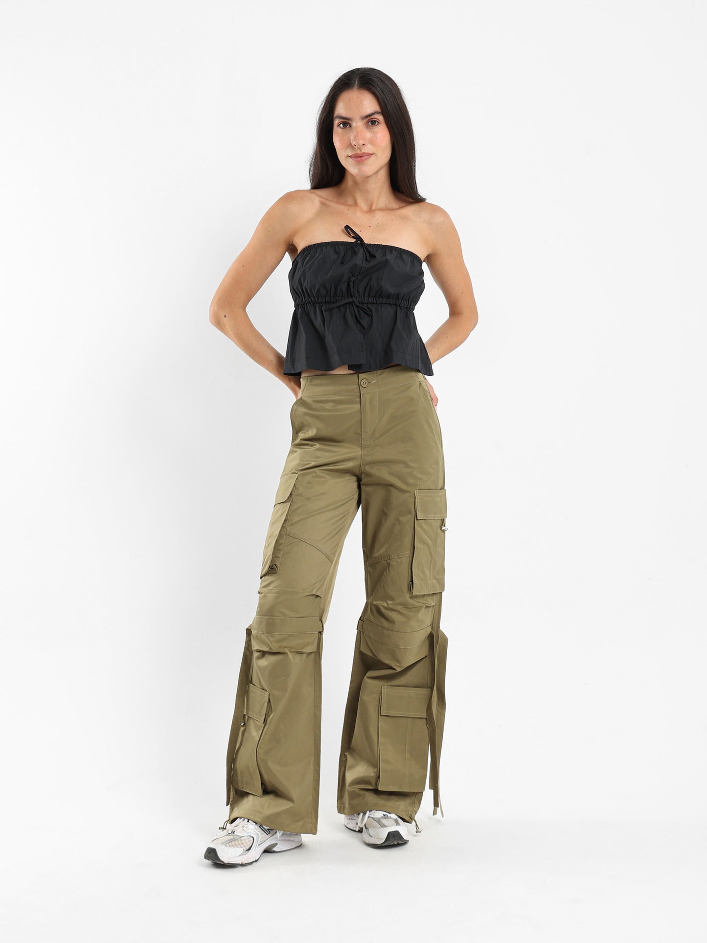 Peplum Strapless Tie-Front Top