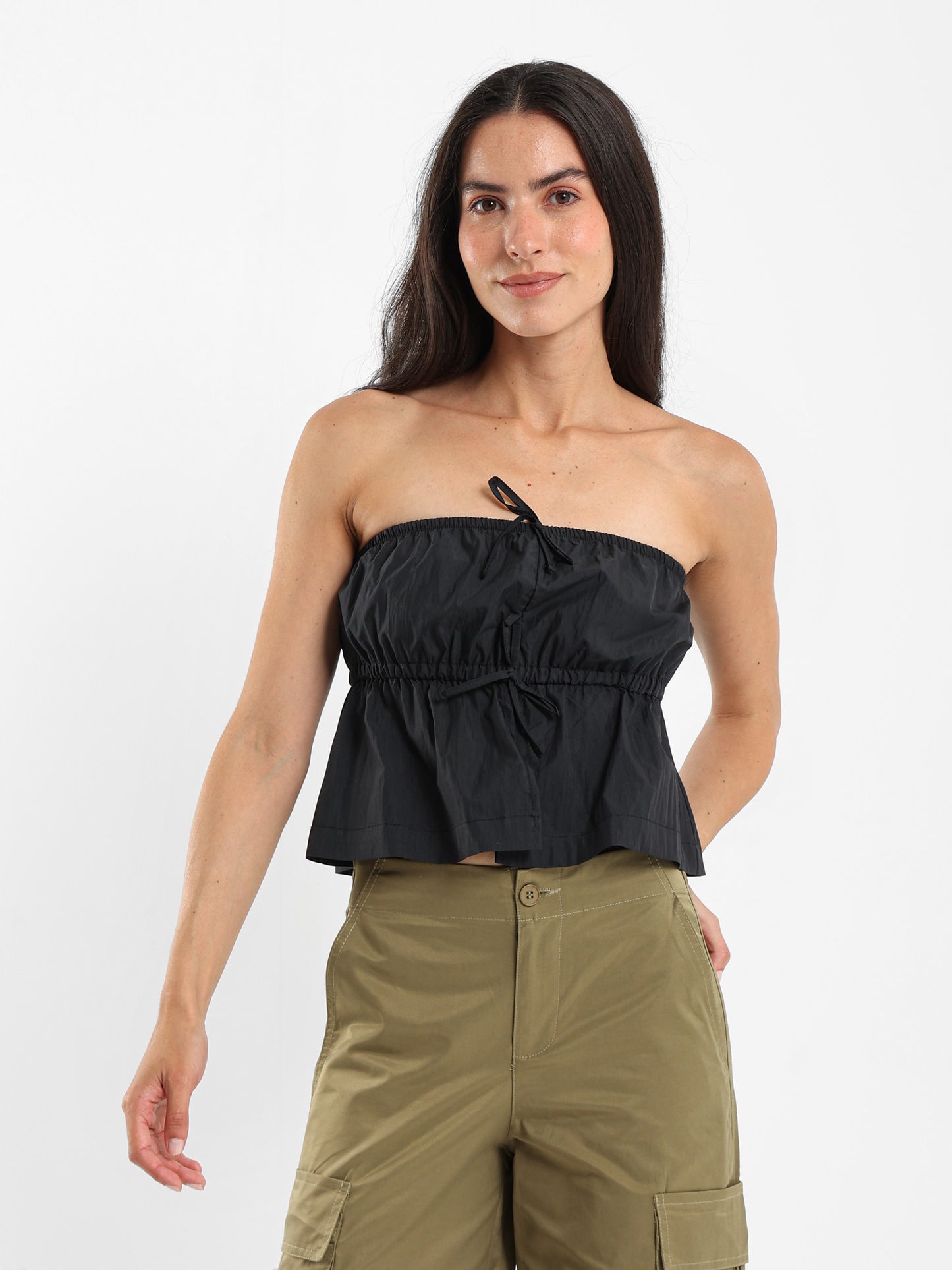Peplum Strapless Tie-Front Top