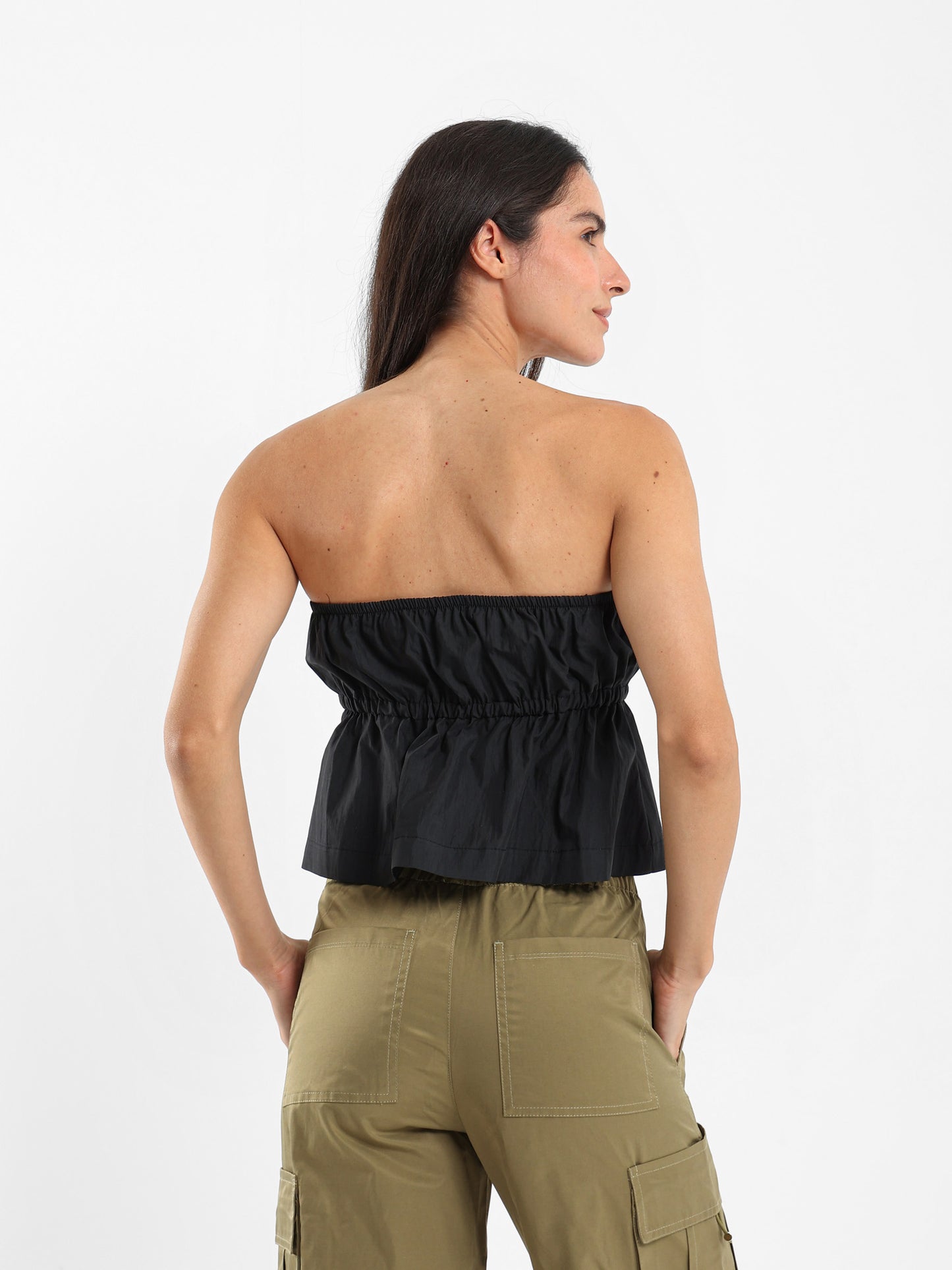 Peplum Strapless Tie-Front Top