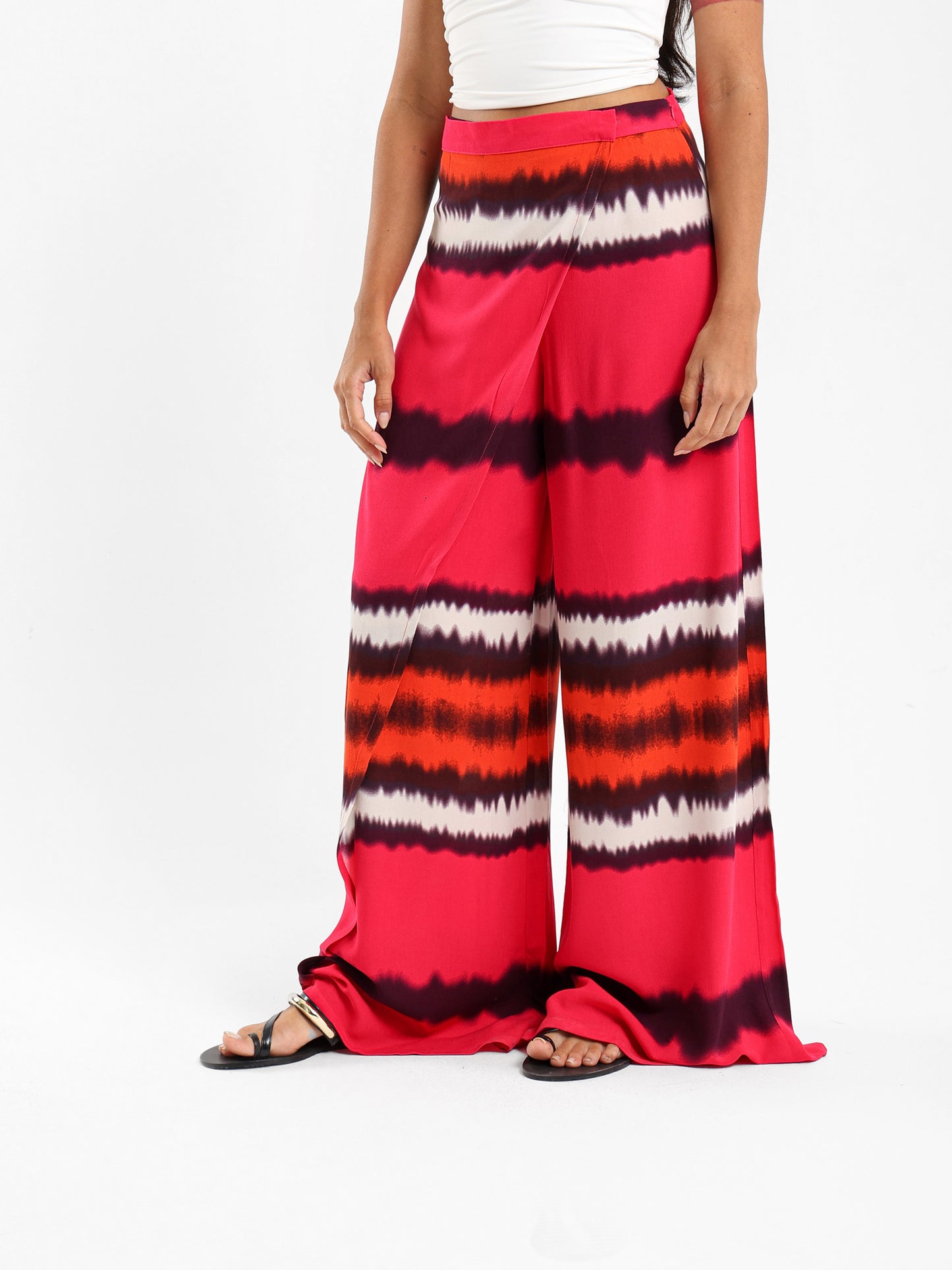 Printed Wide-Leg Pants With Overlapping Panel