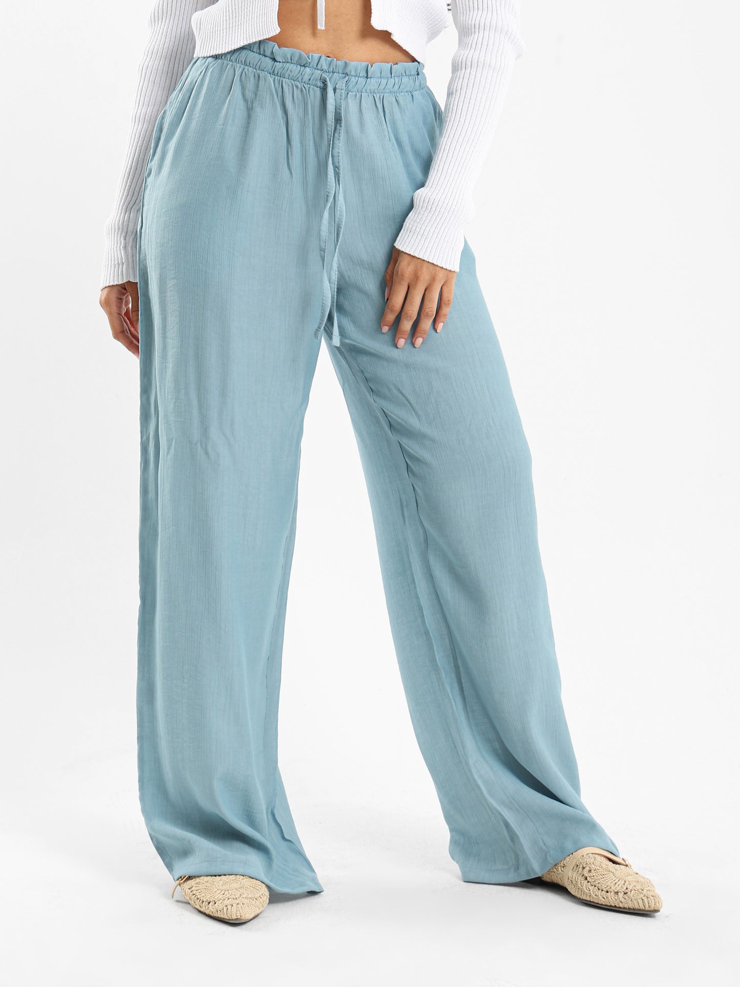 Textured Mid-Rise Pants