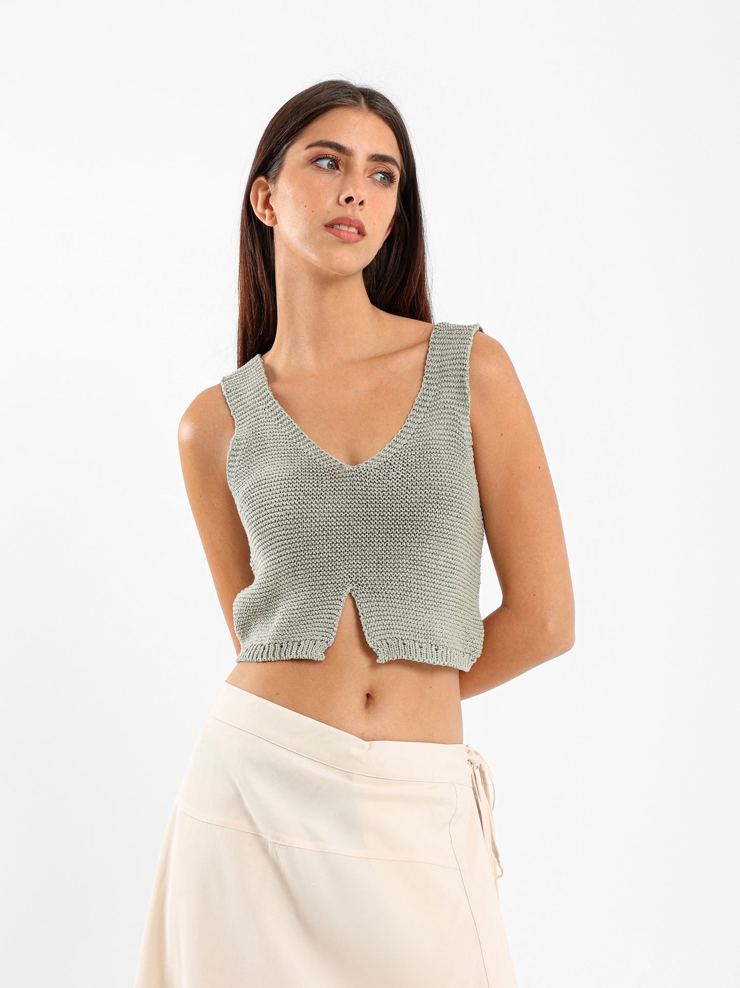 Cropped Top with V Hem