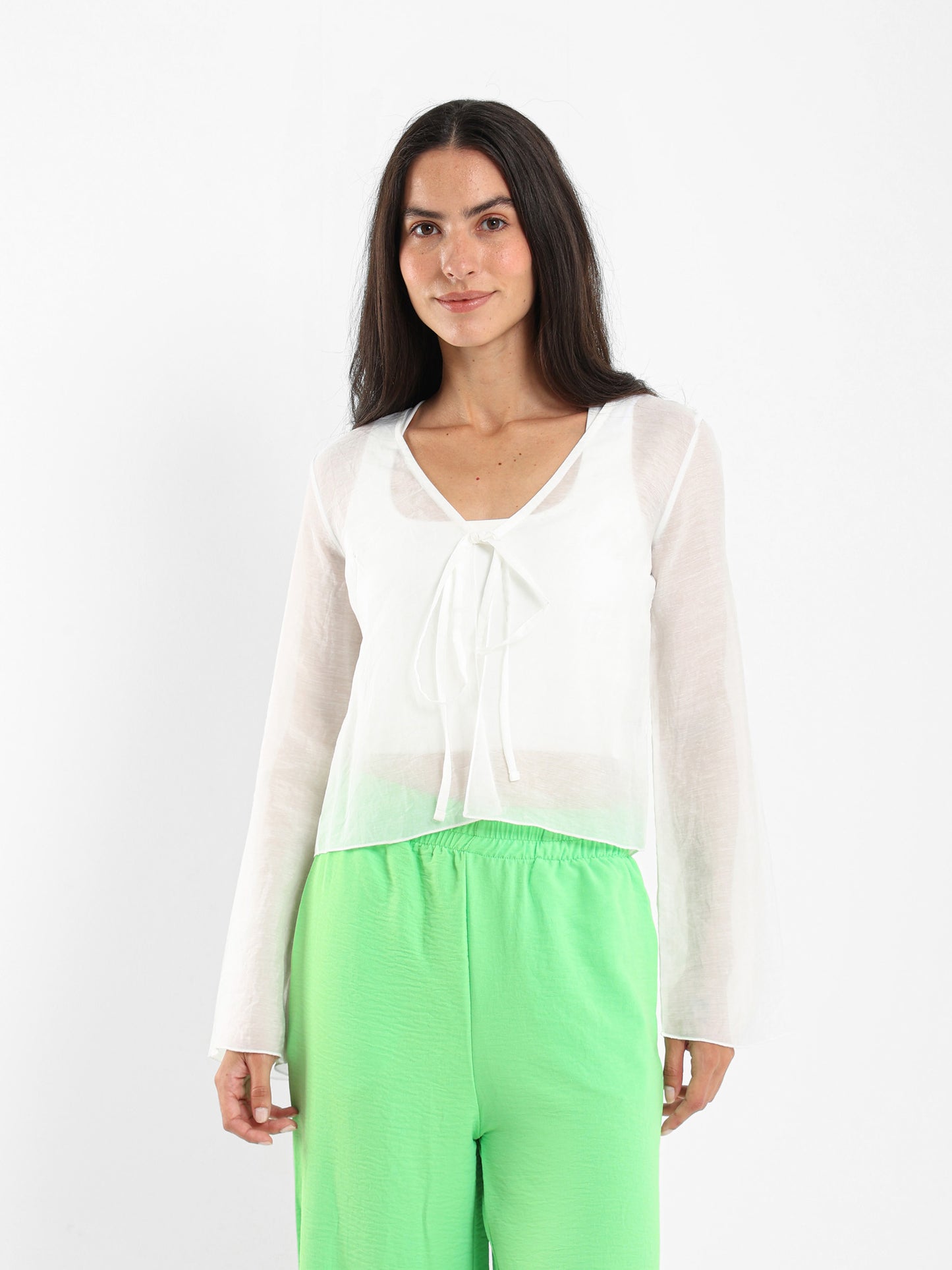 Wrinkled Blouse With Front Tie
