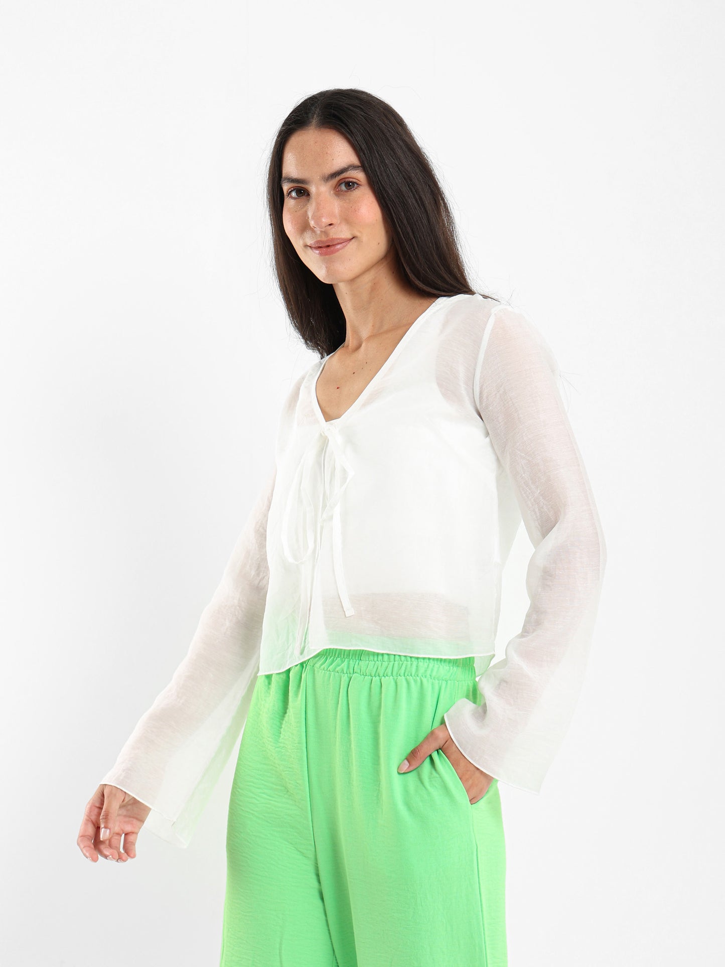 Wrinkled Blouse With Front Tie