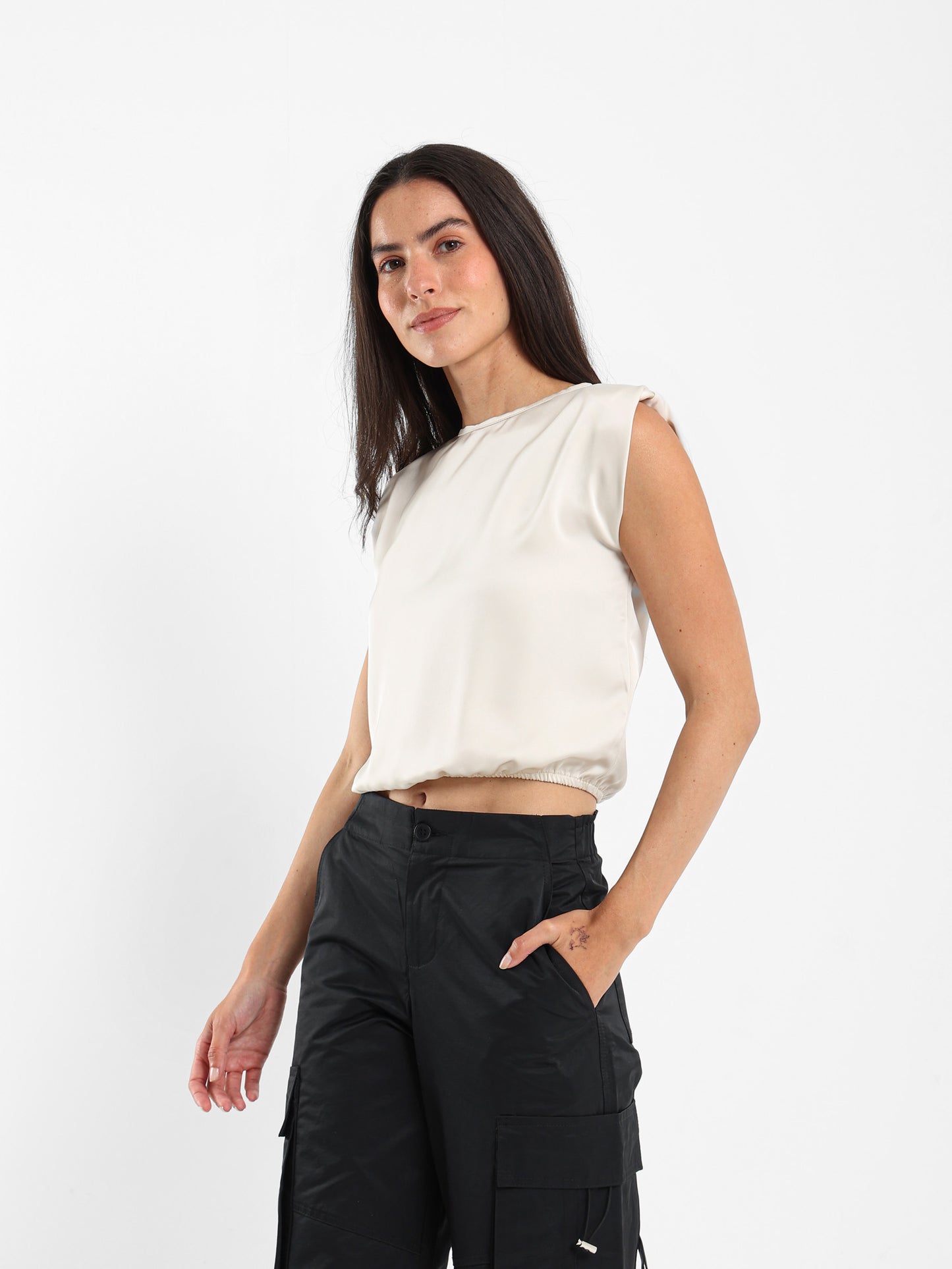 Padded Shoulder Sleeveless Top