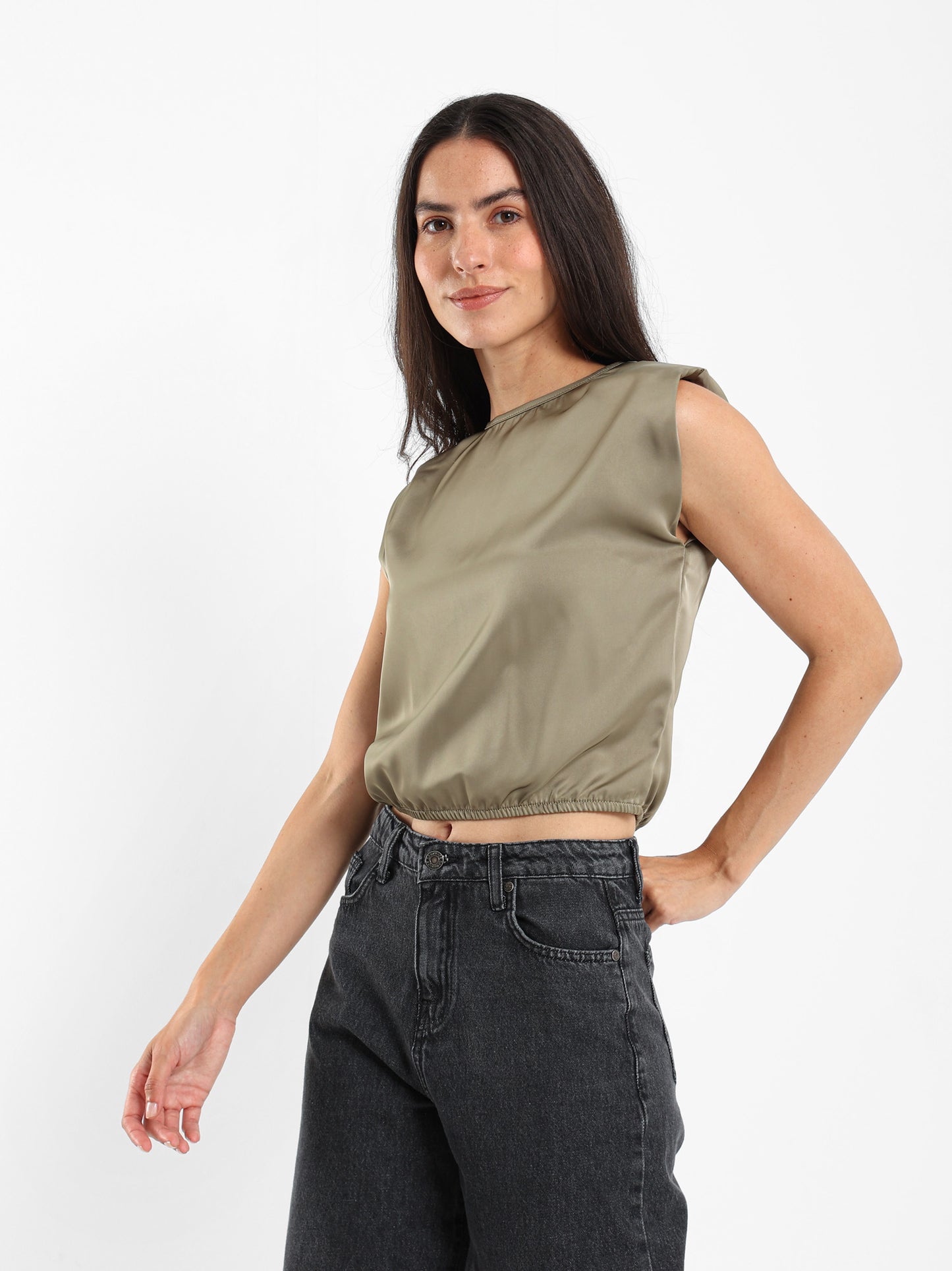 Padded Shoulder Sleeveless Top