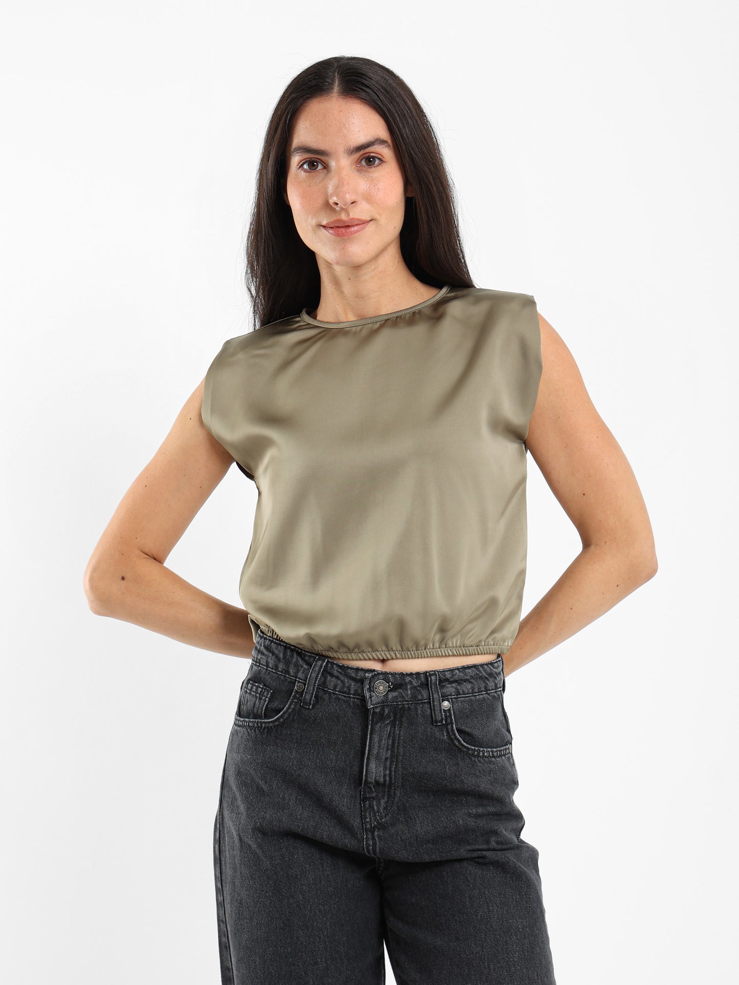 Padded Shoulder Sleeveless Top
