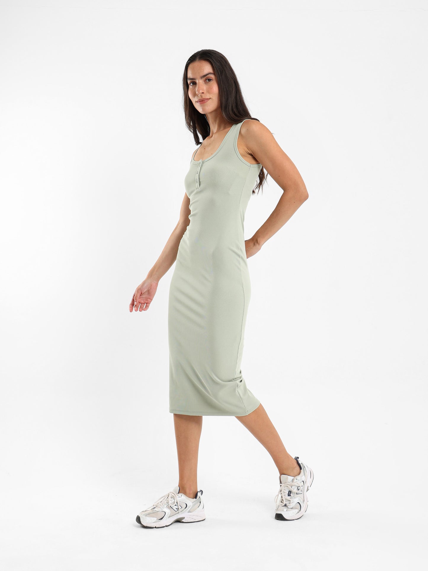 Sleeveless Midi Dress with Quarter Placket