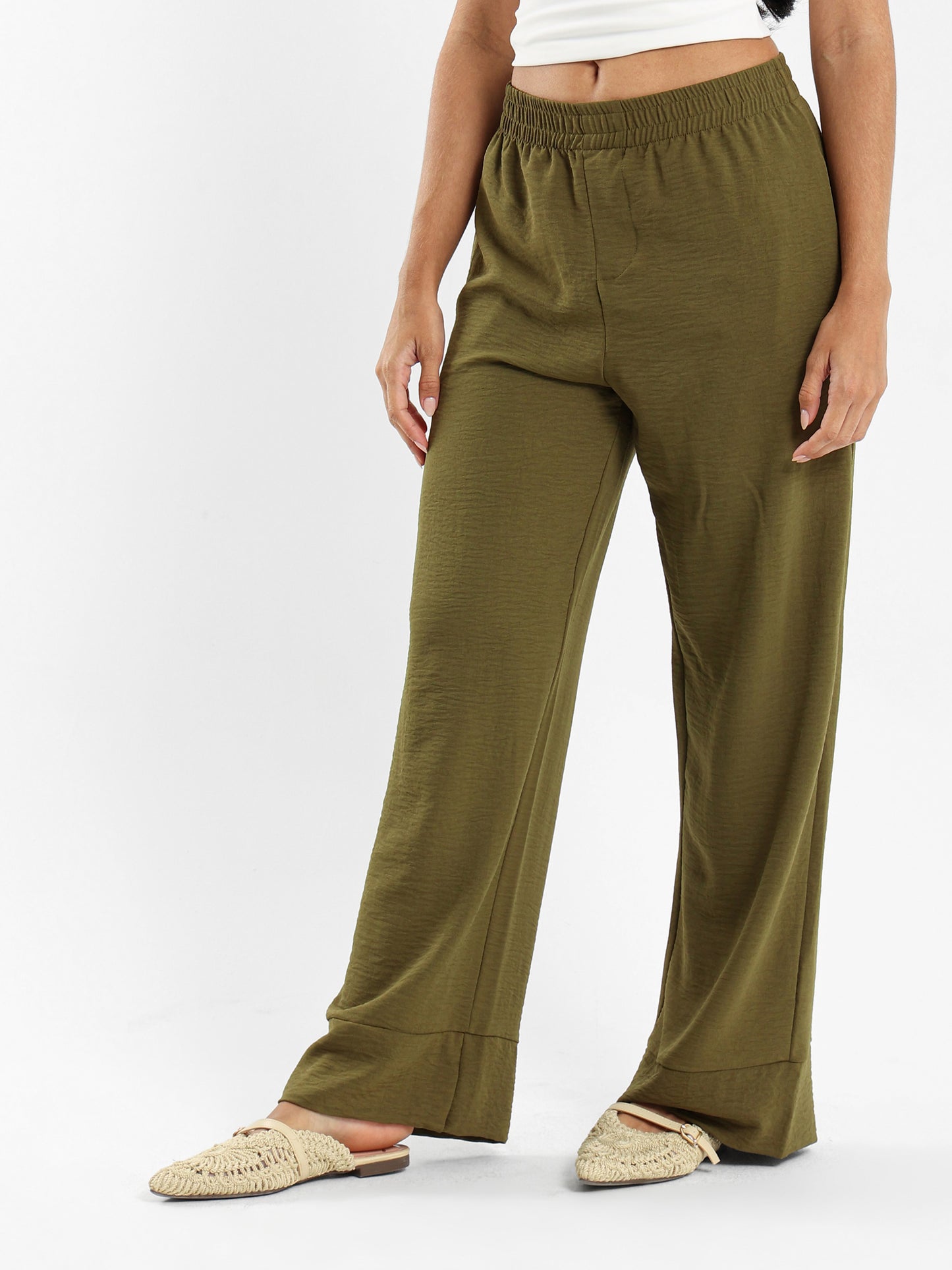 Wide-Leg Elastic Waist Pants