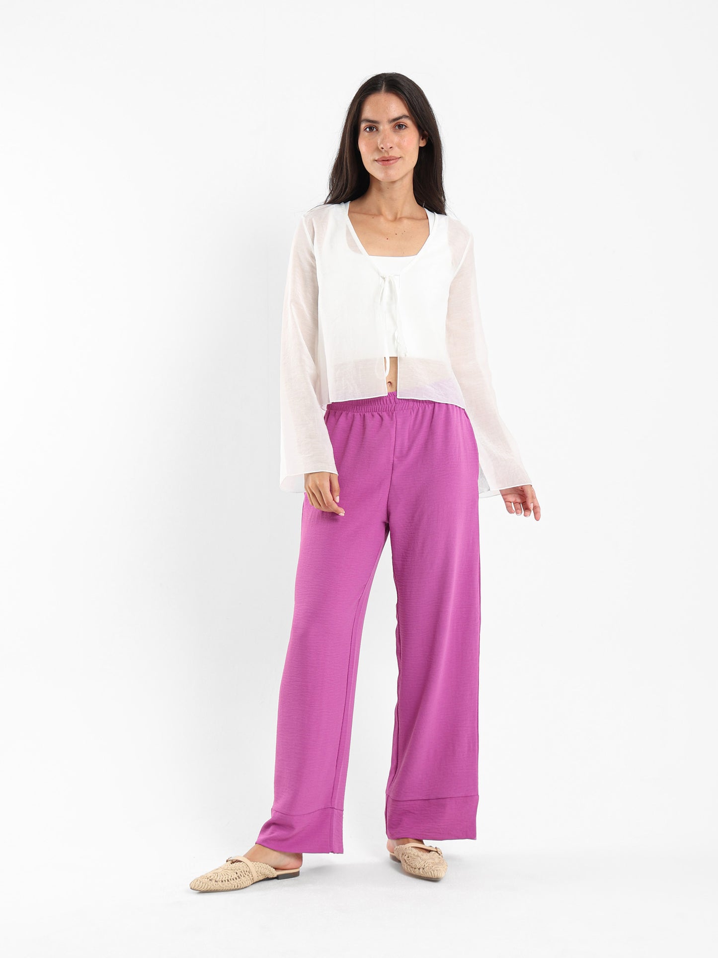 Wide-Leg Elastic Waist Pants