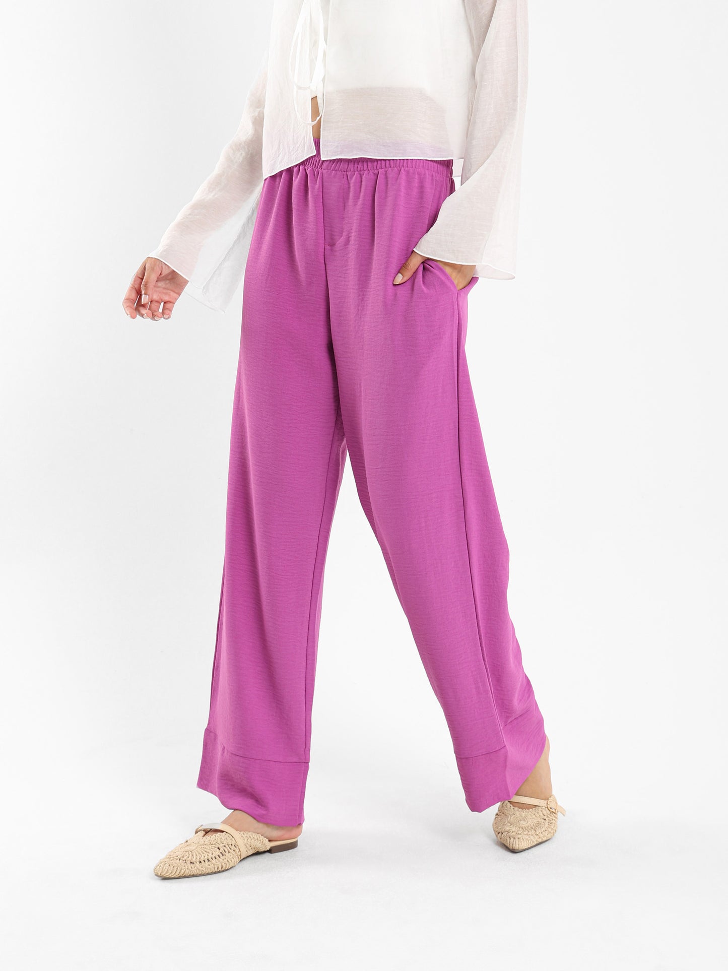 Wide-Leg Elastic Waist Pants