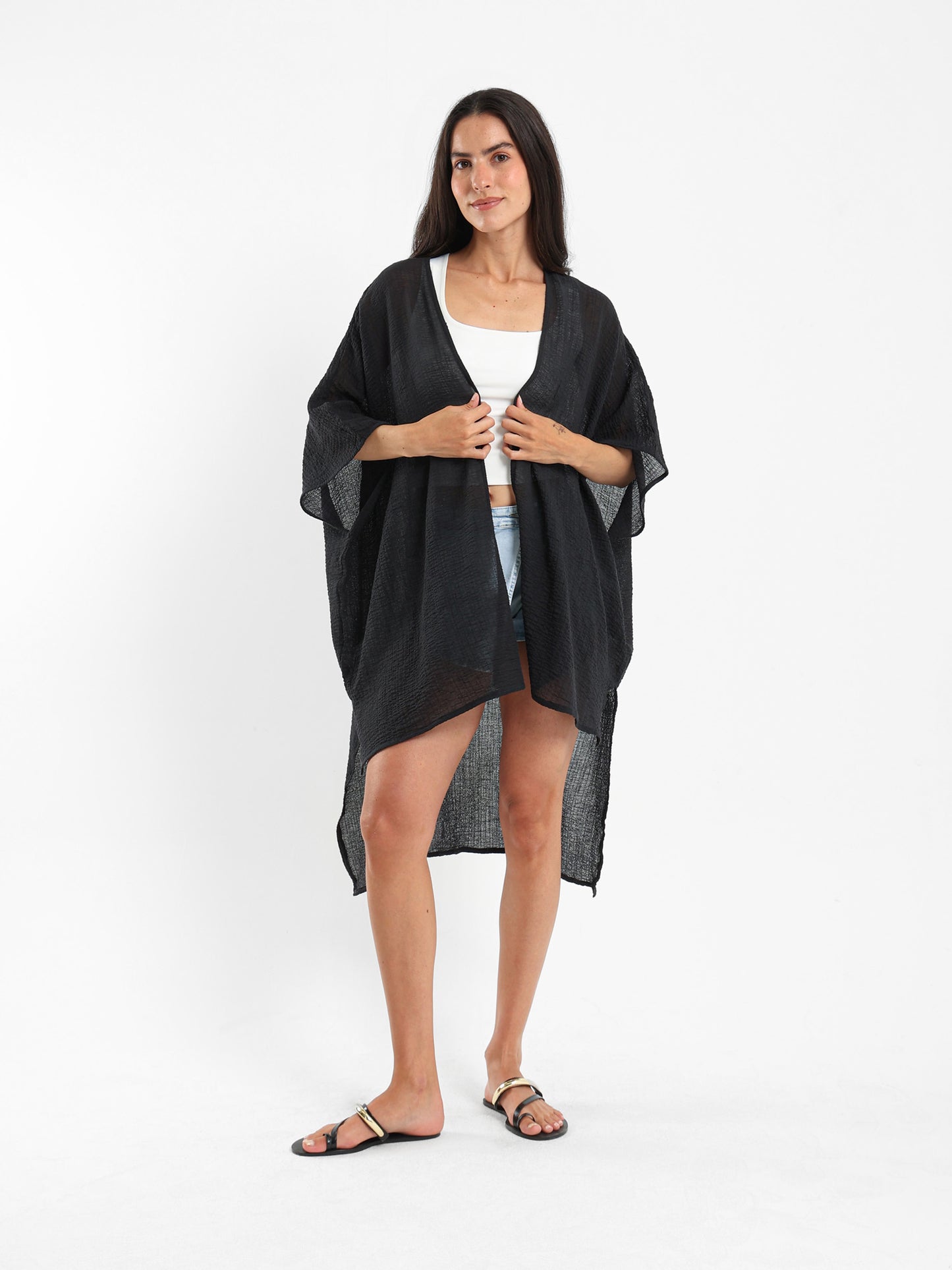 Long Textured Kimono Jacket