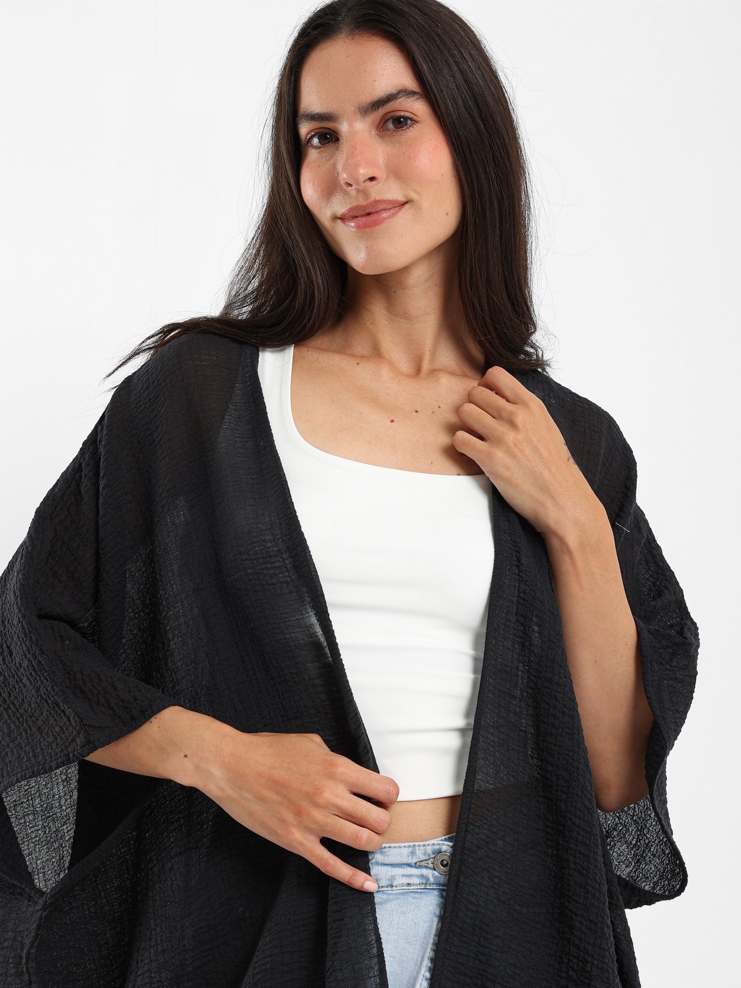 Long Textured Kimono Jacket