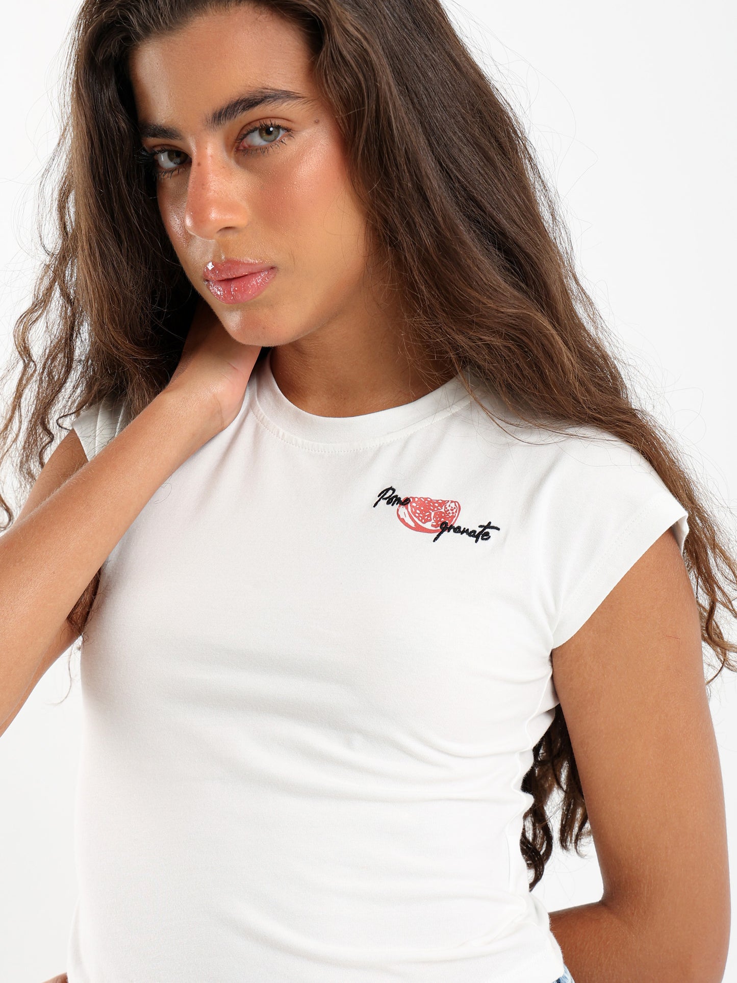 Pomegranate Print Cap Sleeve Tee