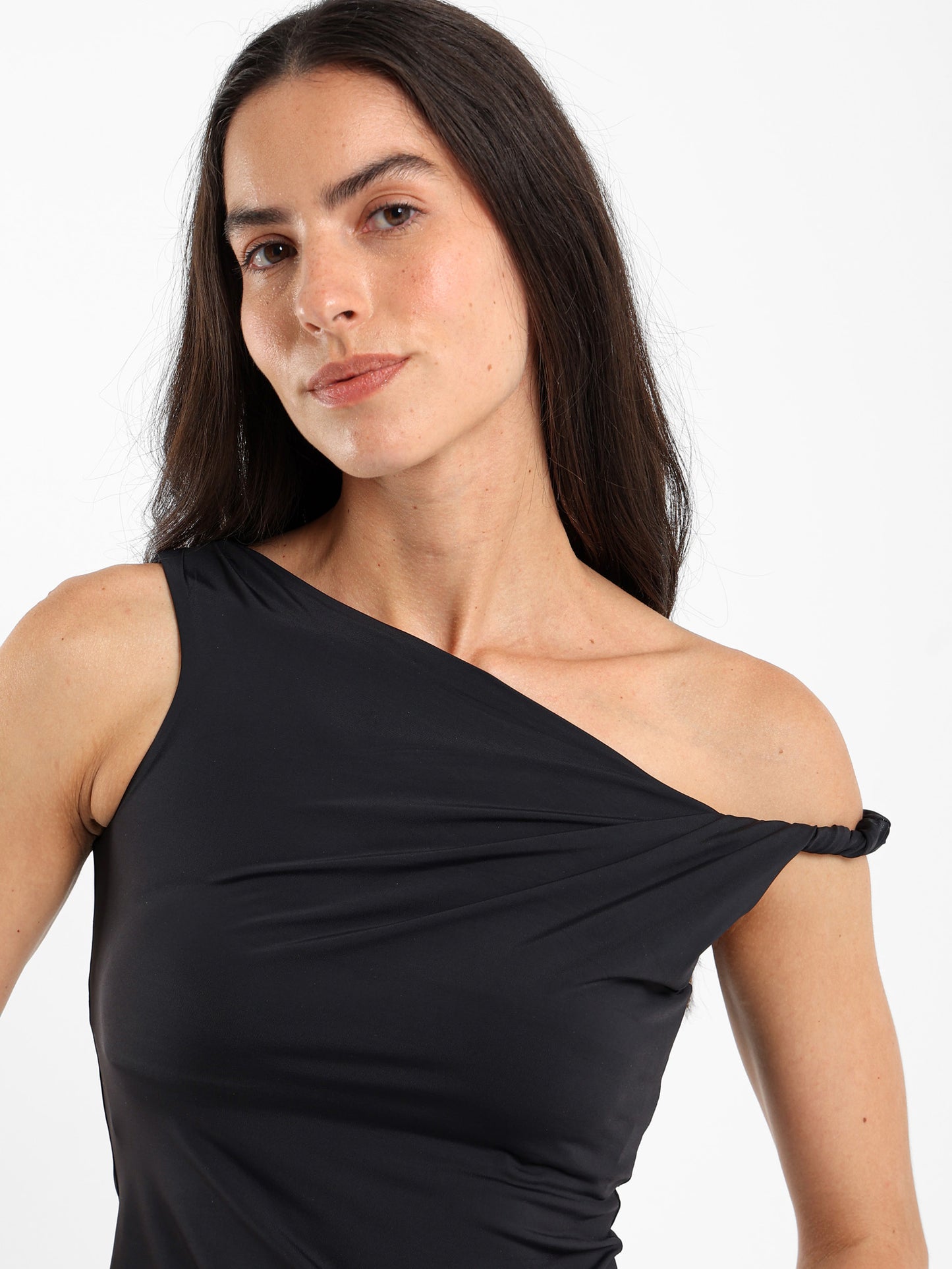 Asymmetric One-Shoulder Tie Detail Top