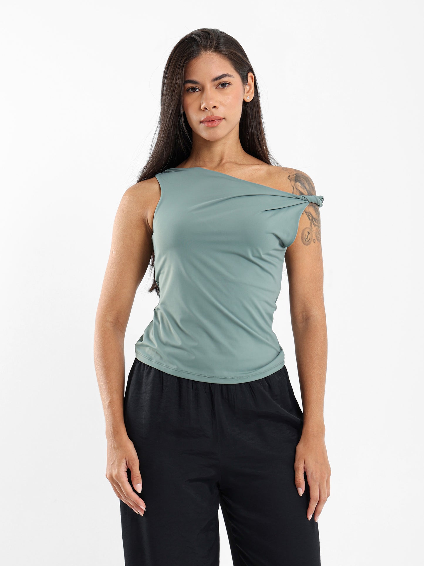 Asymmetric One-Shoulder Tie Detail Top