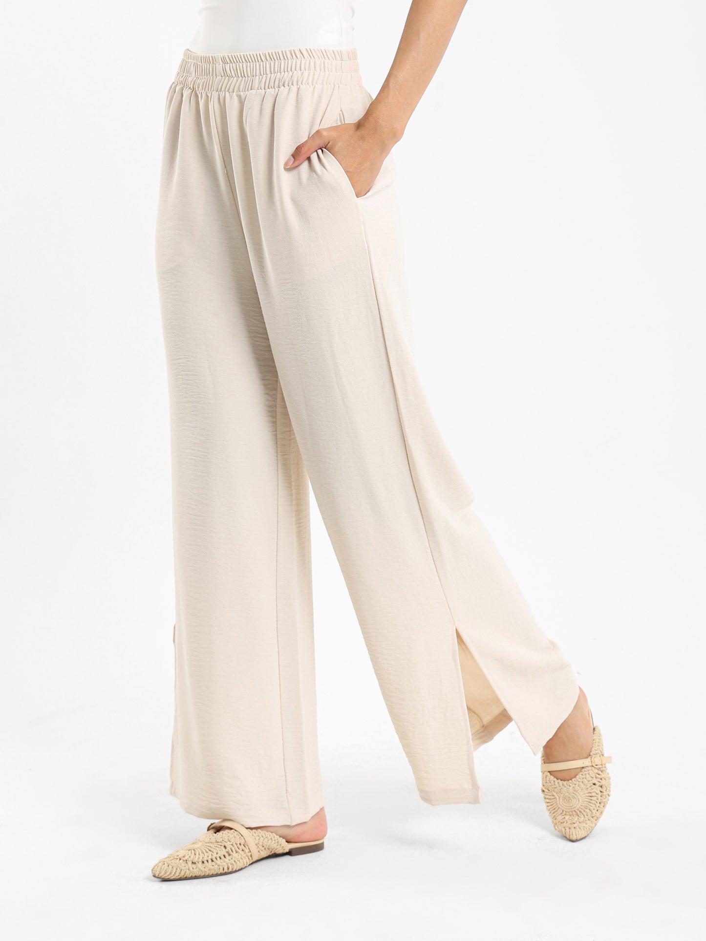 Wrinkled Blouse and Pants Twin Set