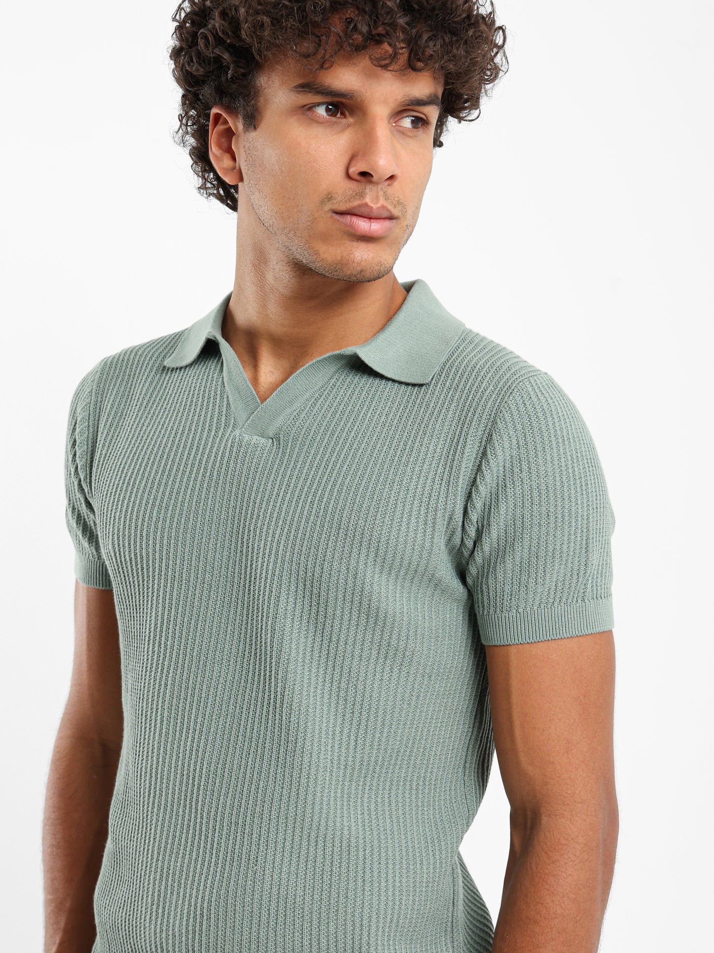 Wide Rib Knit Camp Collar Polo