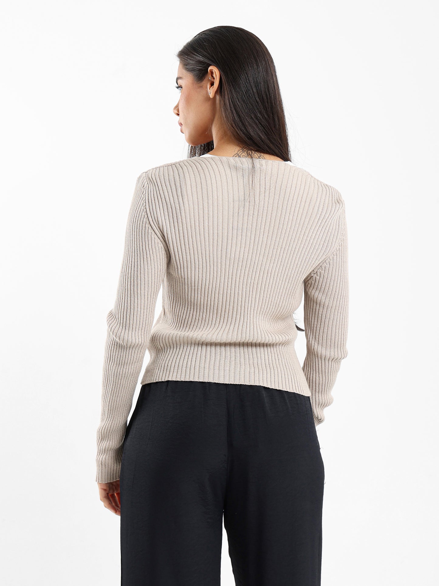 Ribbed Cardigan with Front Tie