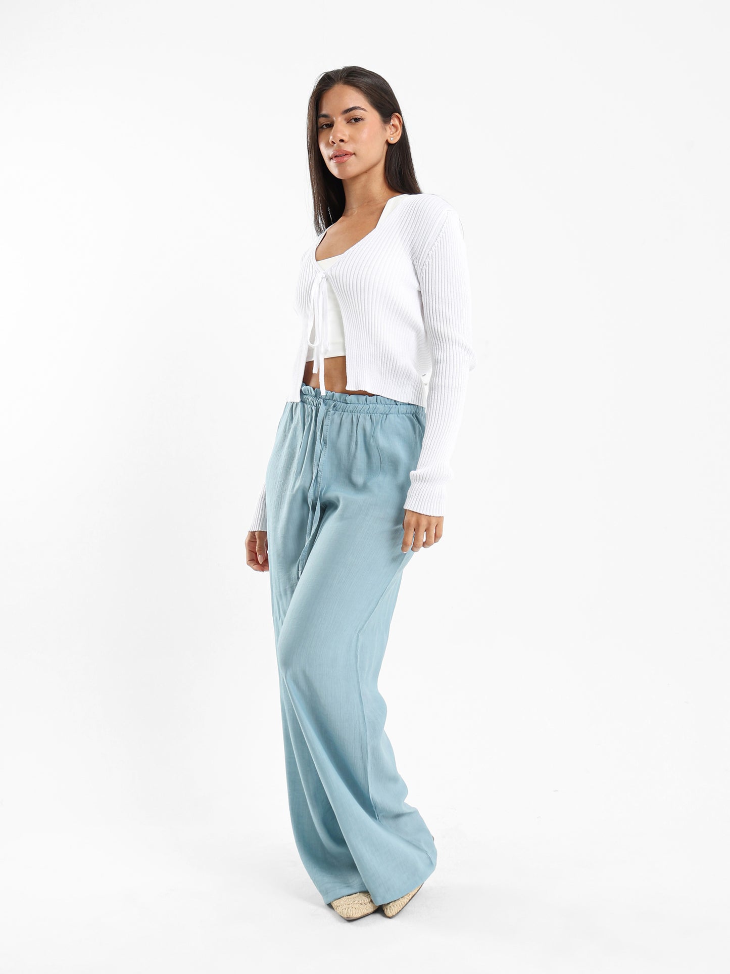 Textured Mid-Rise Pants