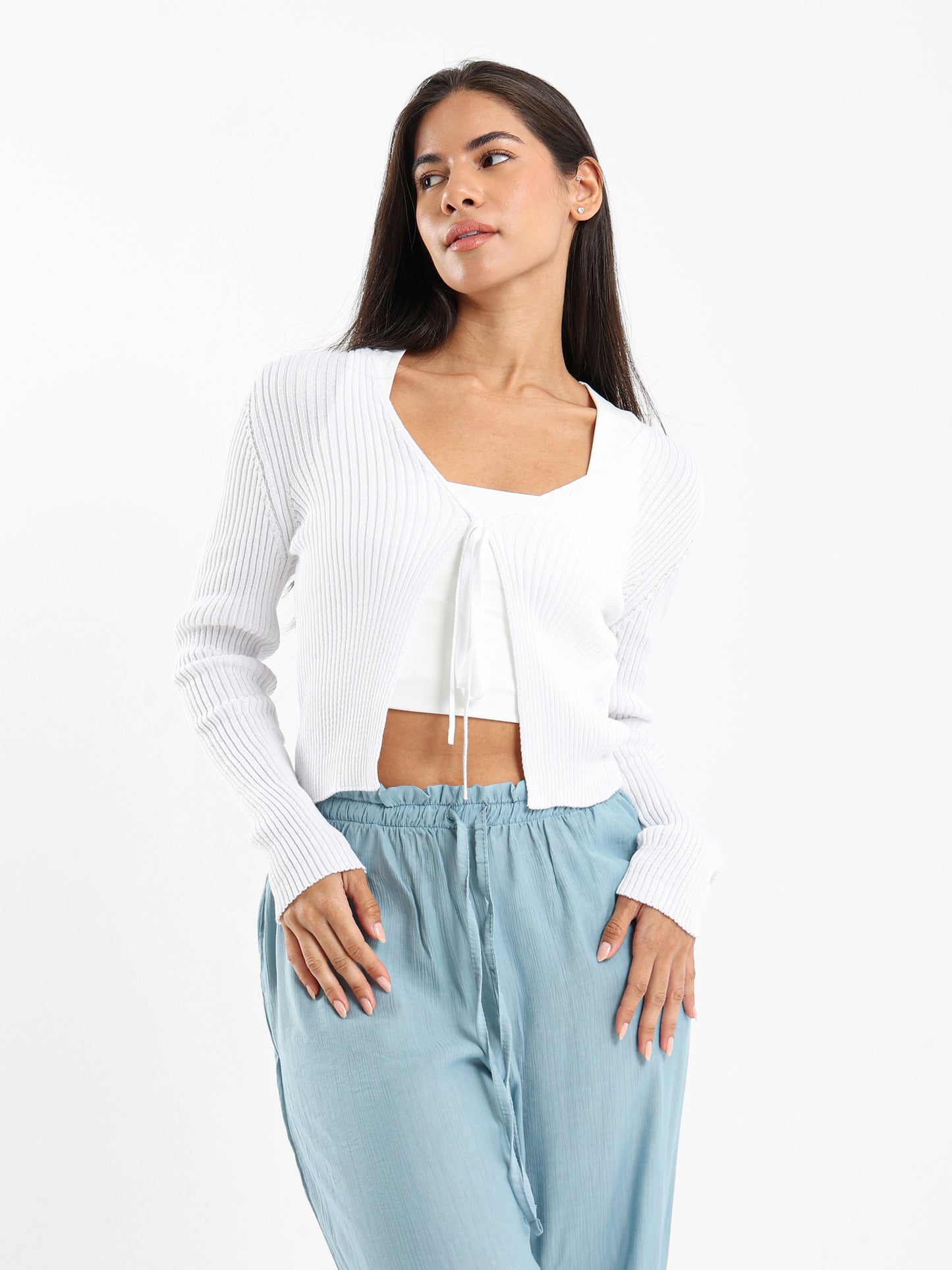 Ribbed Cardigan with Front Tie