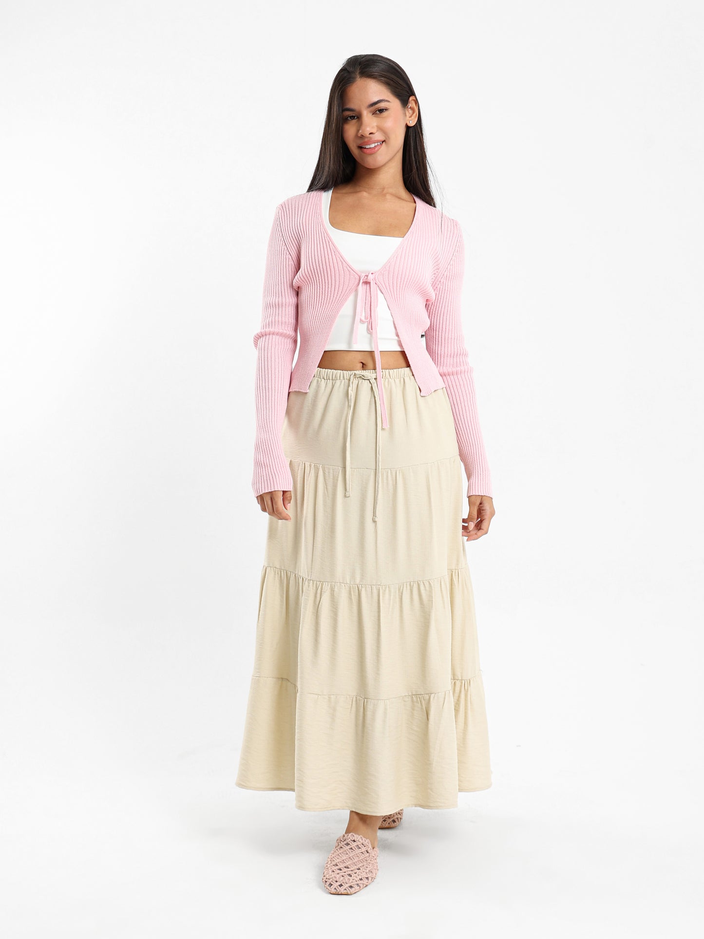 Ribbed Cardigan with Front Tie