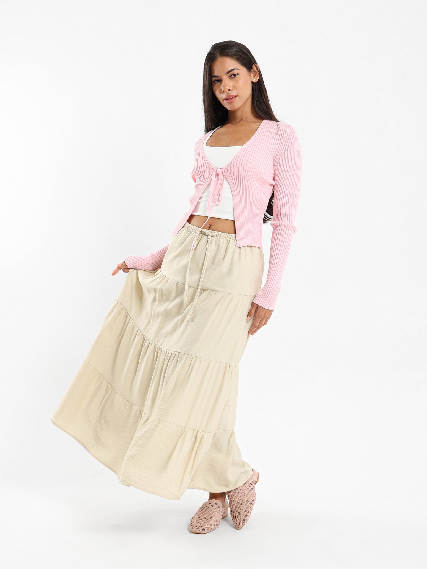 Ribbed Cardigan with Front Tie