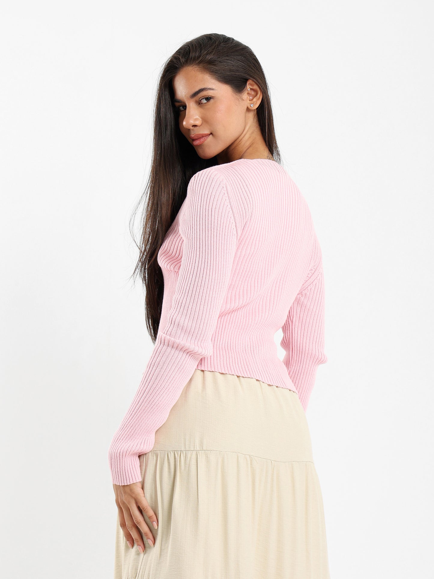 Ribbed Cardigan with Front Tie