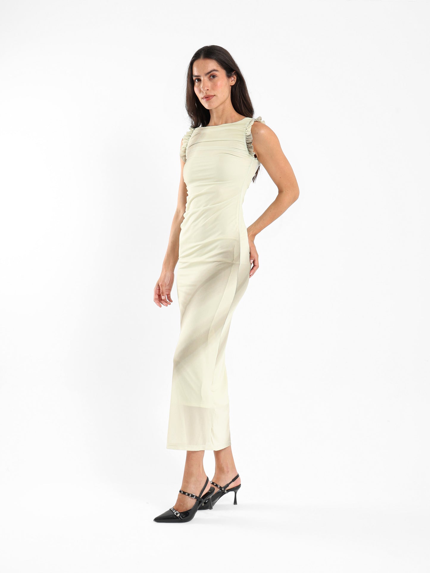 Fitted Sleeveless Dress with Ruffle Sleeves